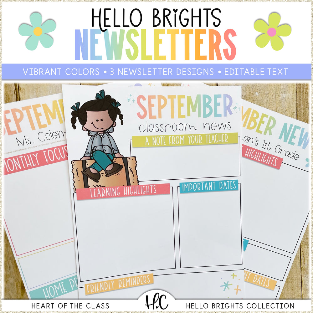 Bright Happy Classroom Newsletters Editable