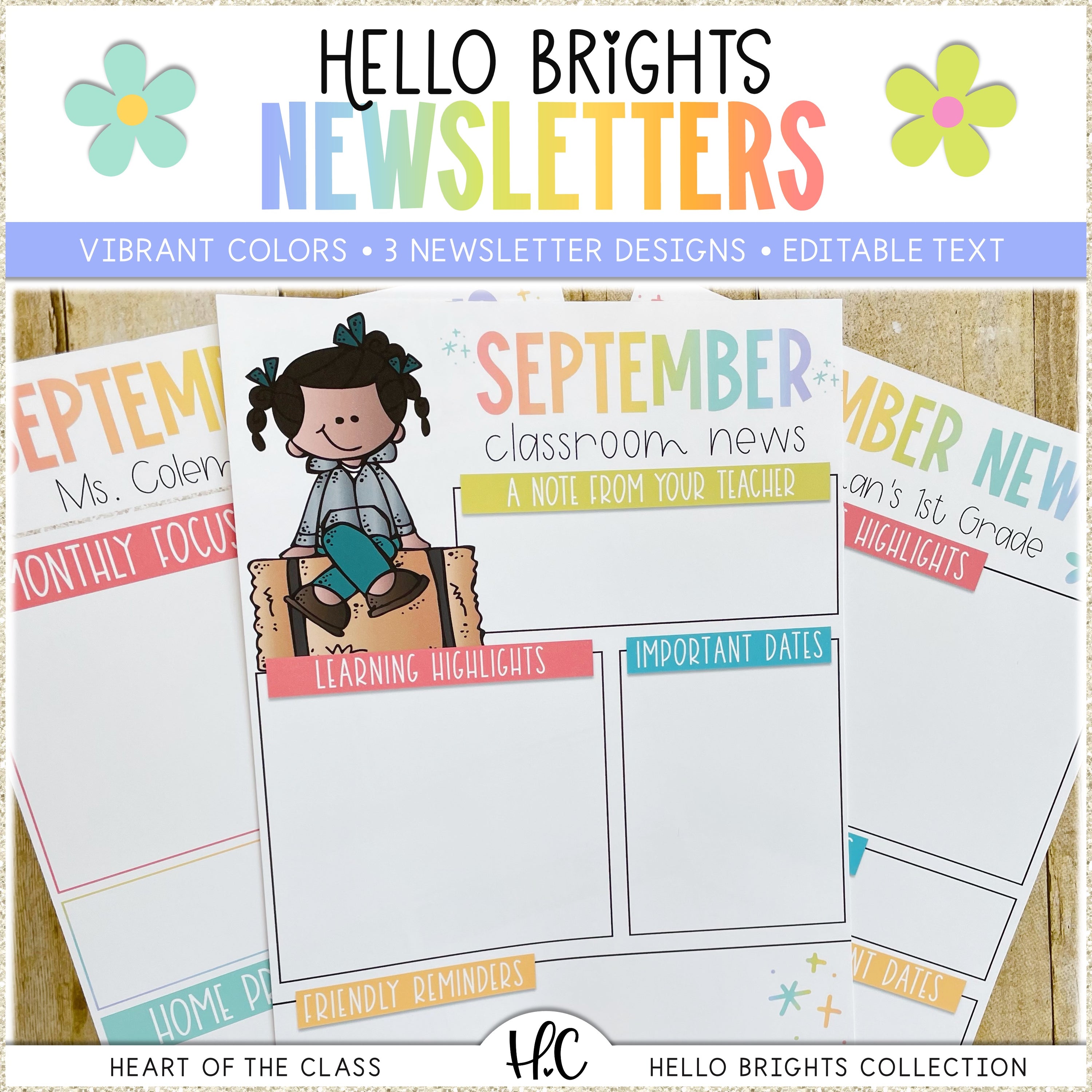 Bright Happy Classroom Newsletters Editable