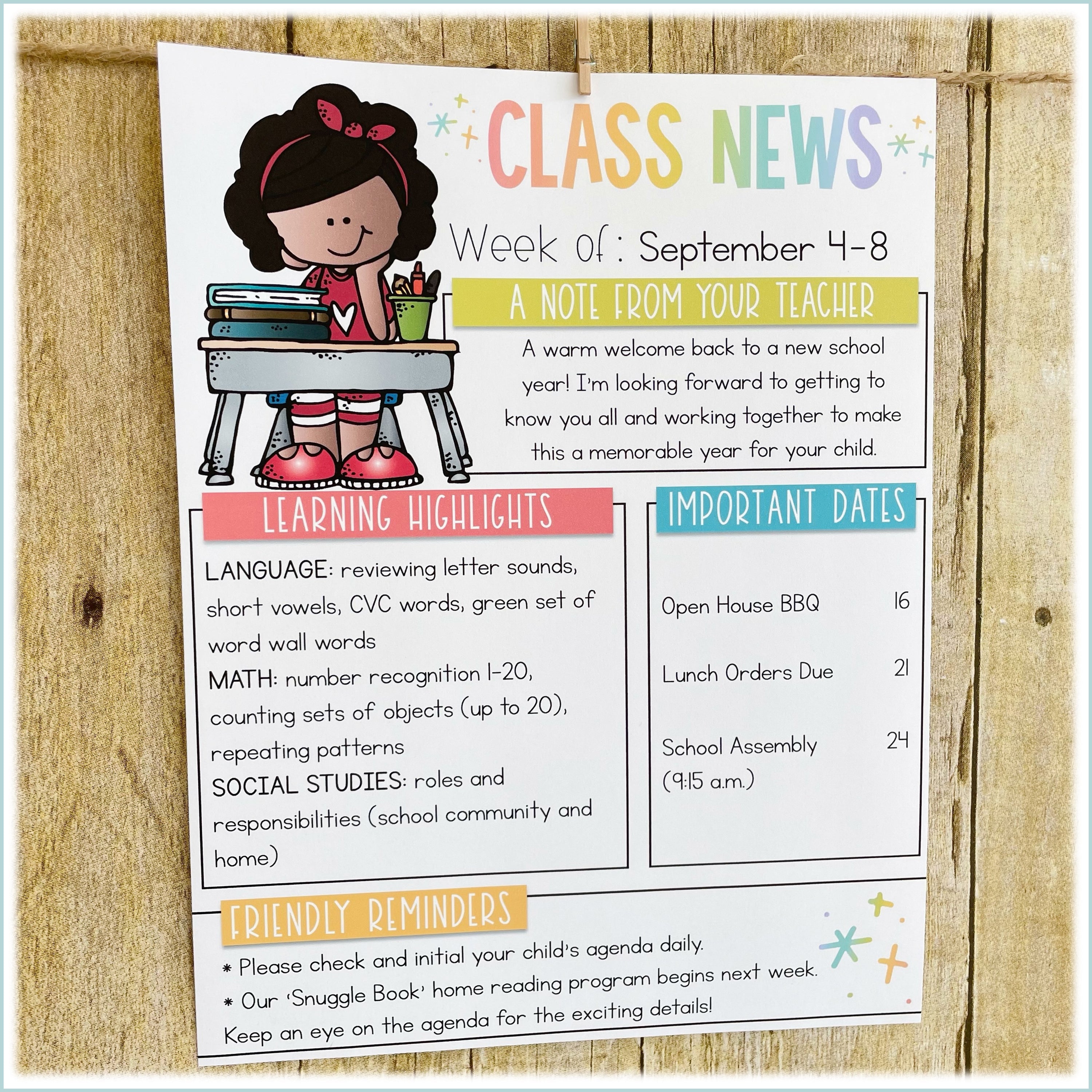 Classroom Newsletter Sample Bright Colors Happy Classroom Theme