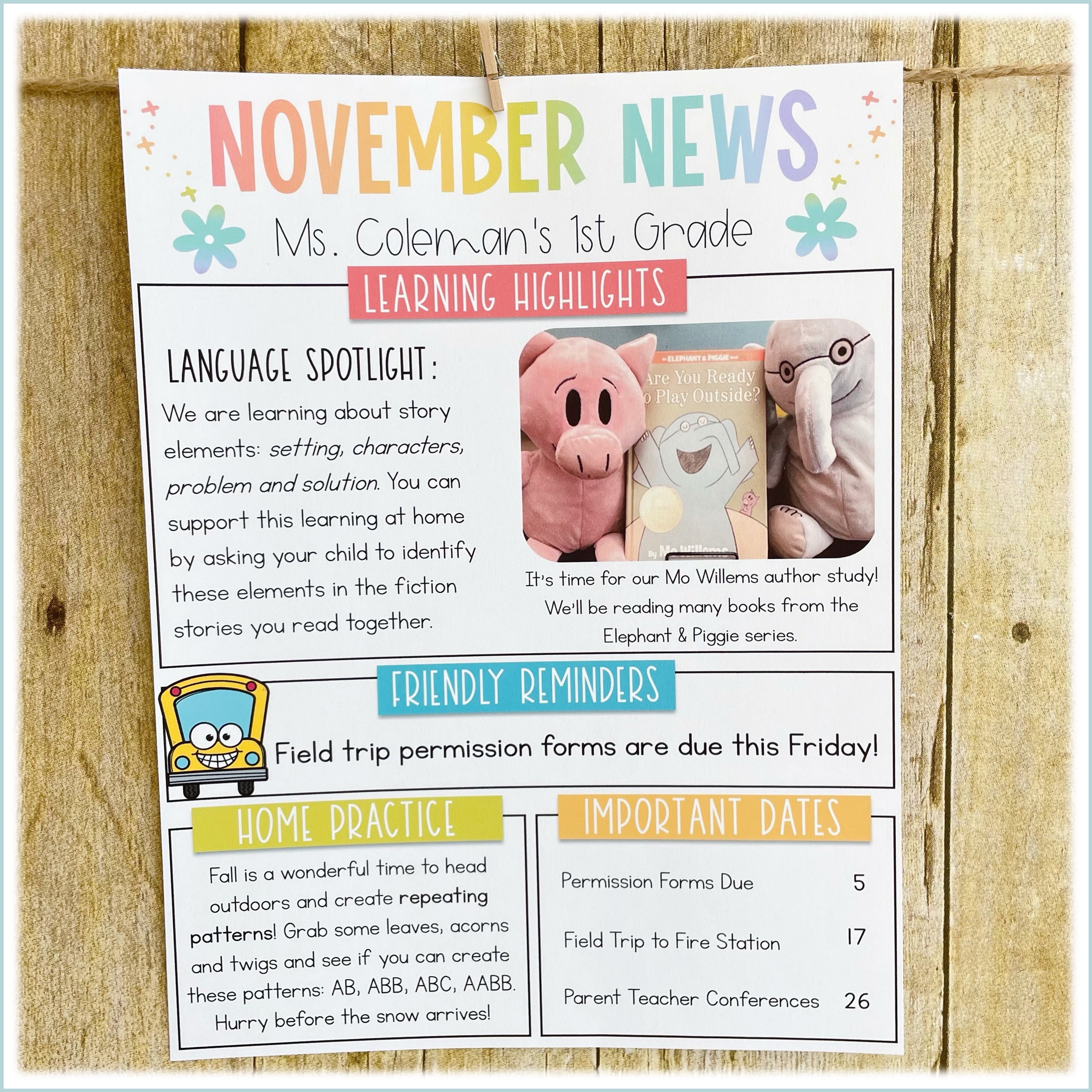 Kindergarten Classroom Newsletter Templates Editable Bright Classroom Theme