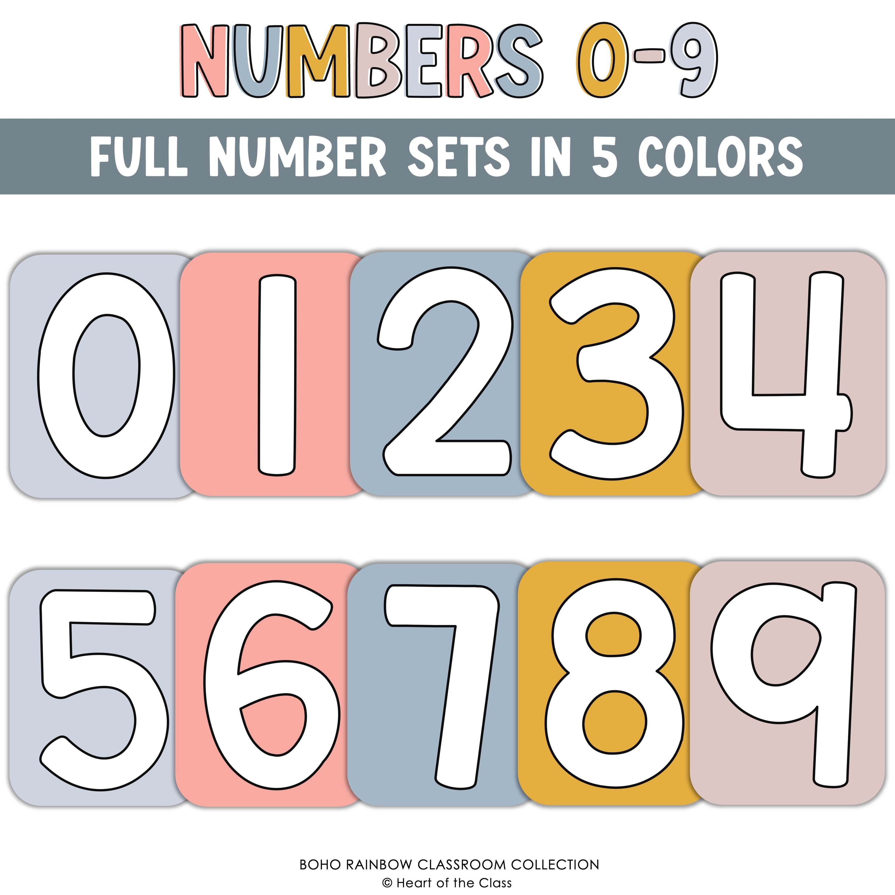 Calm Classroom Colors Bulletin Board Display Numbers in Boho Rainbow Colors