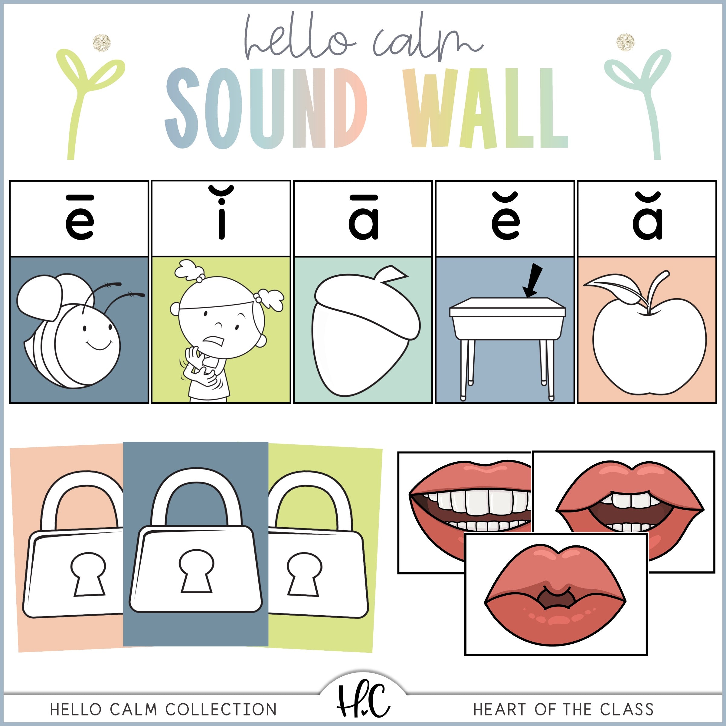 Hello Calm Classroom Sound Wall with Vowel Valley and Consonant 