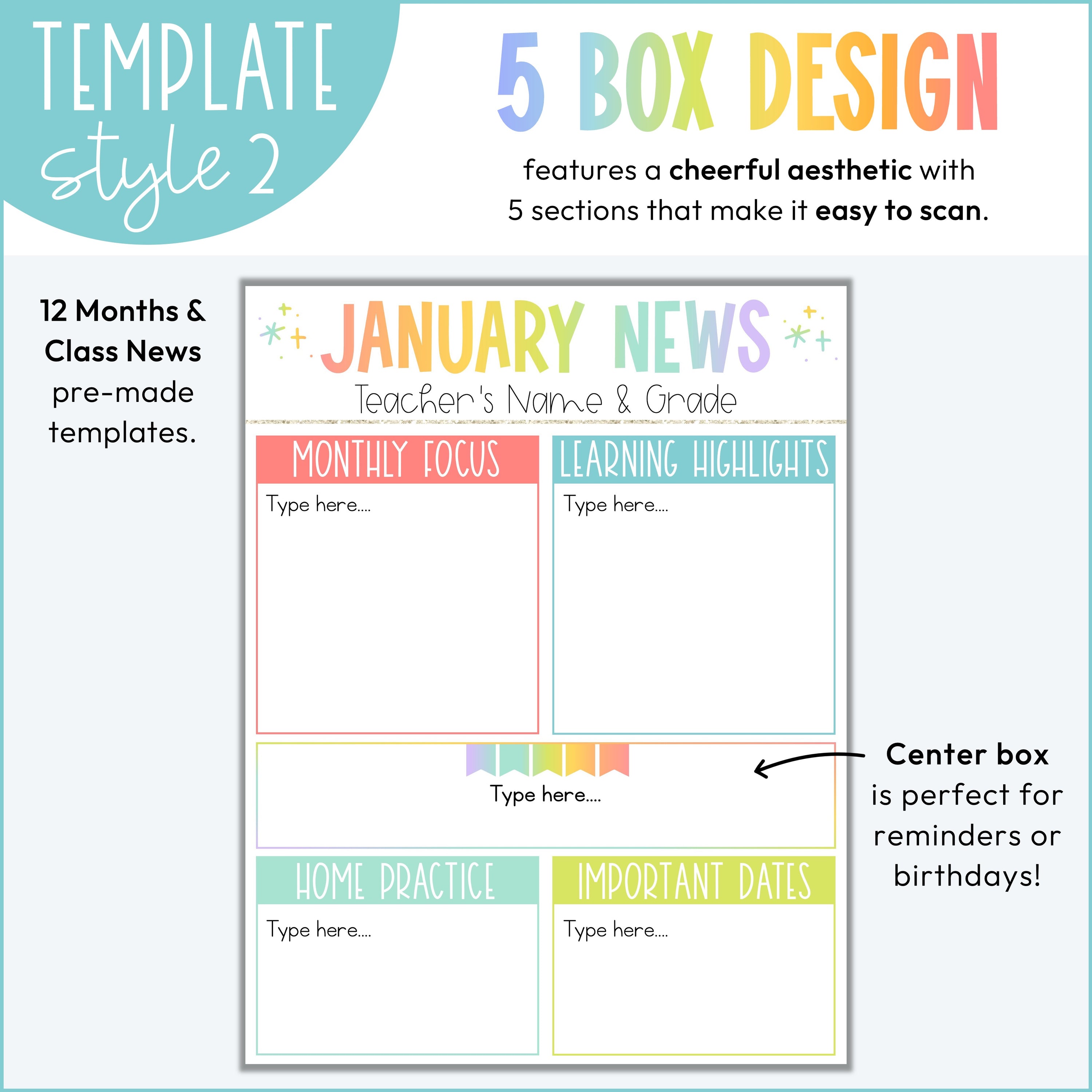 Editable Monthly Classroom Newsletters Bright Happy Classroom Theme