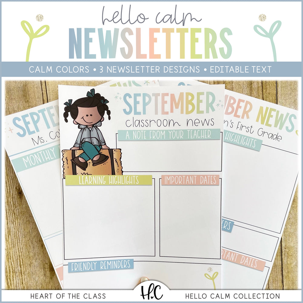 Classroom Newsletter Templates Editable with Monthly Graphics