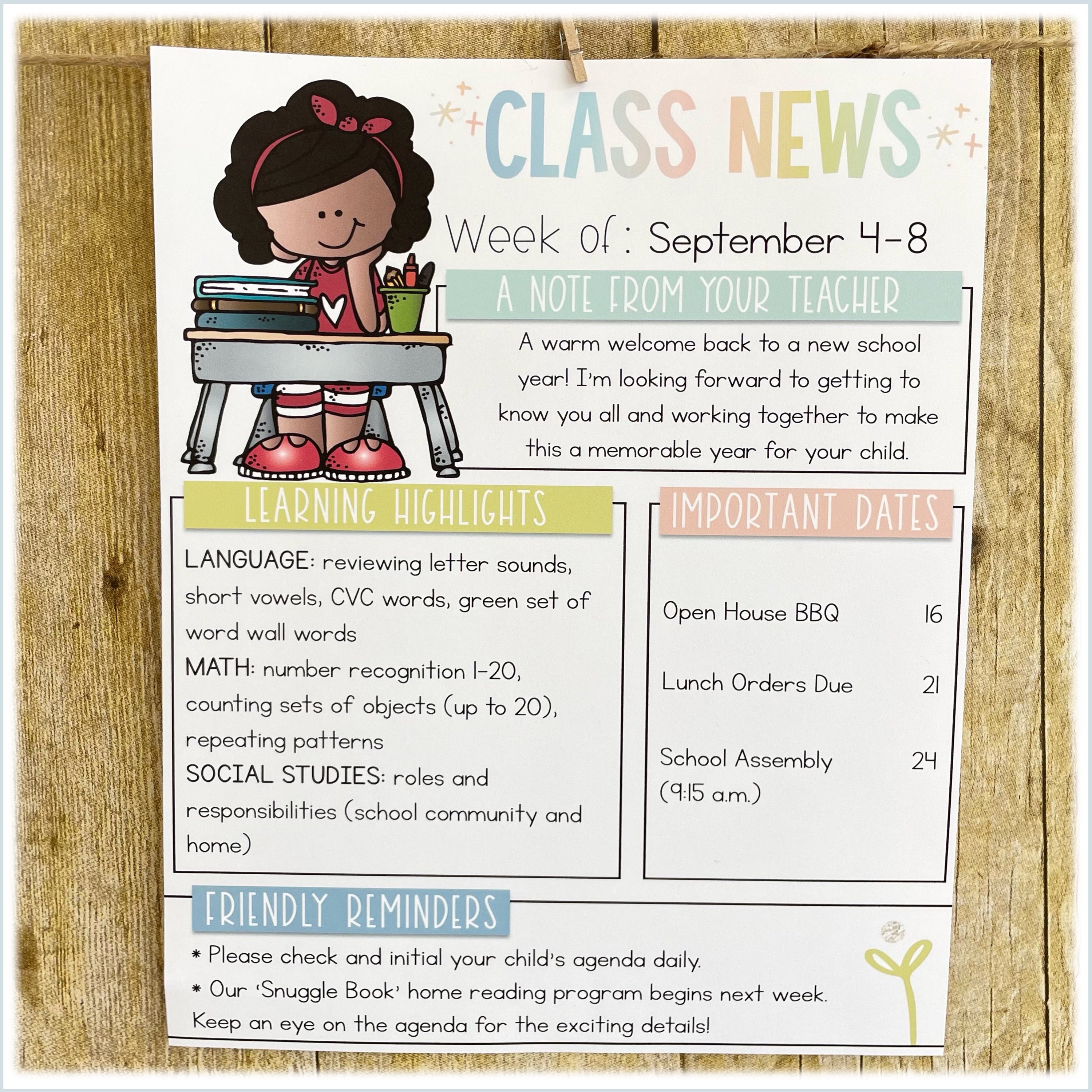 Sample Classroom Newsletter Template for First Grade