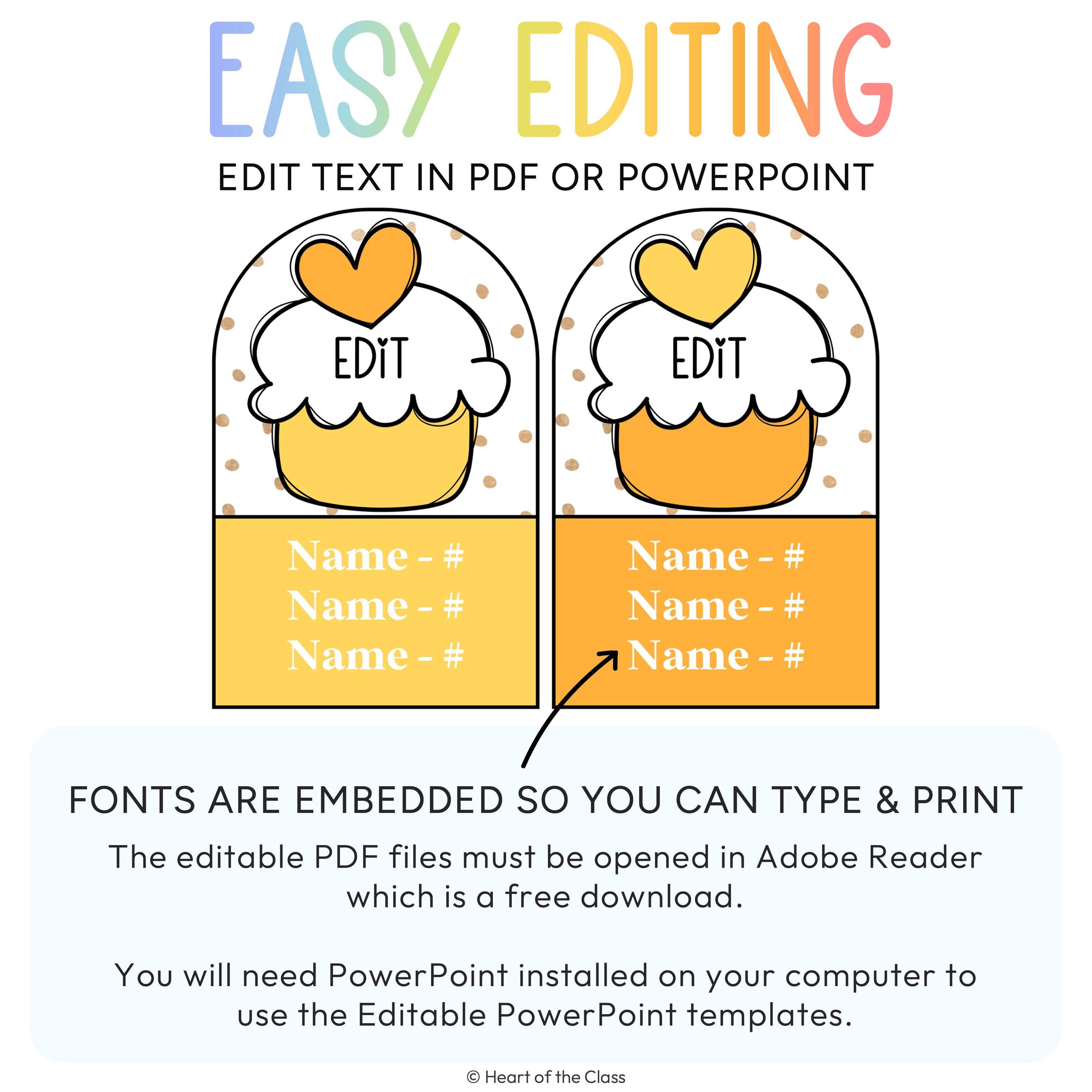 Editable Classroom Birthday Posters with Bright Cupcakes