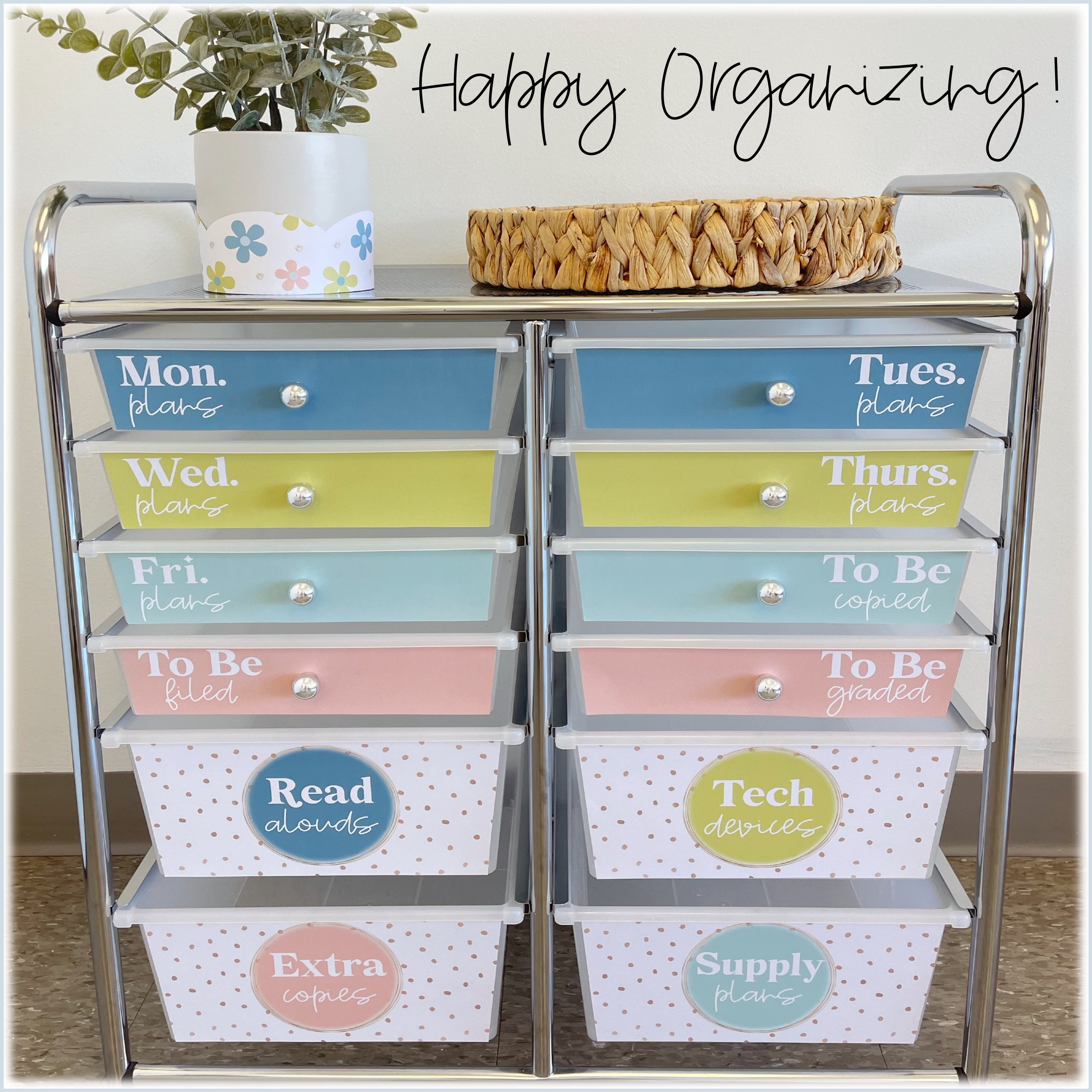 Hello Calm Classroom Rolling Cart Labels