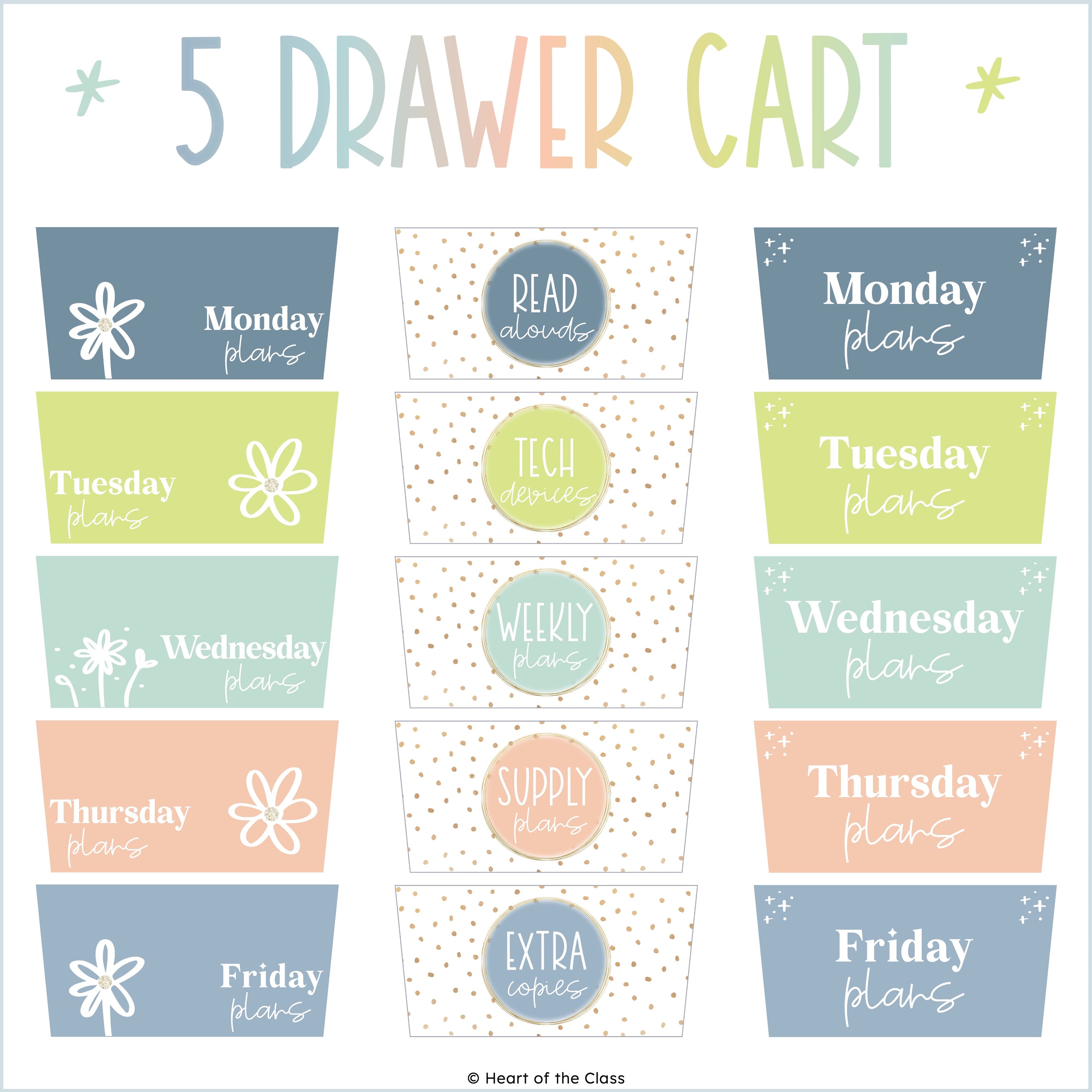 Hello Calm Classroom Rolling Cart Labels