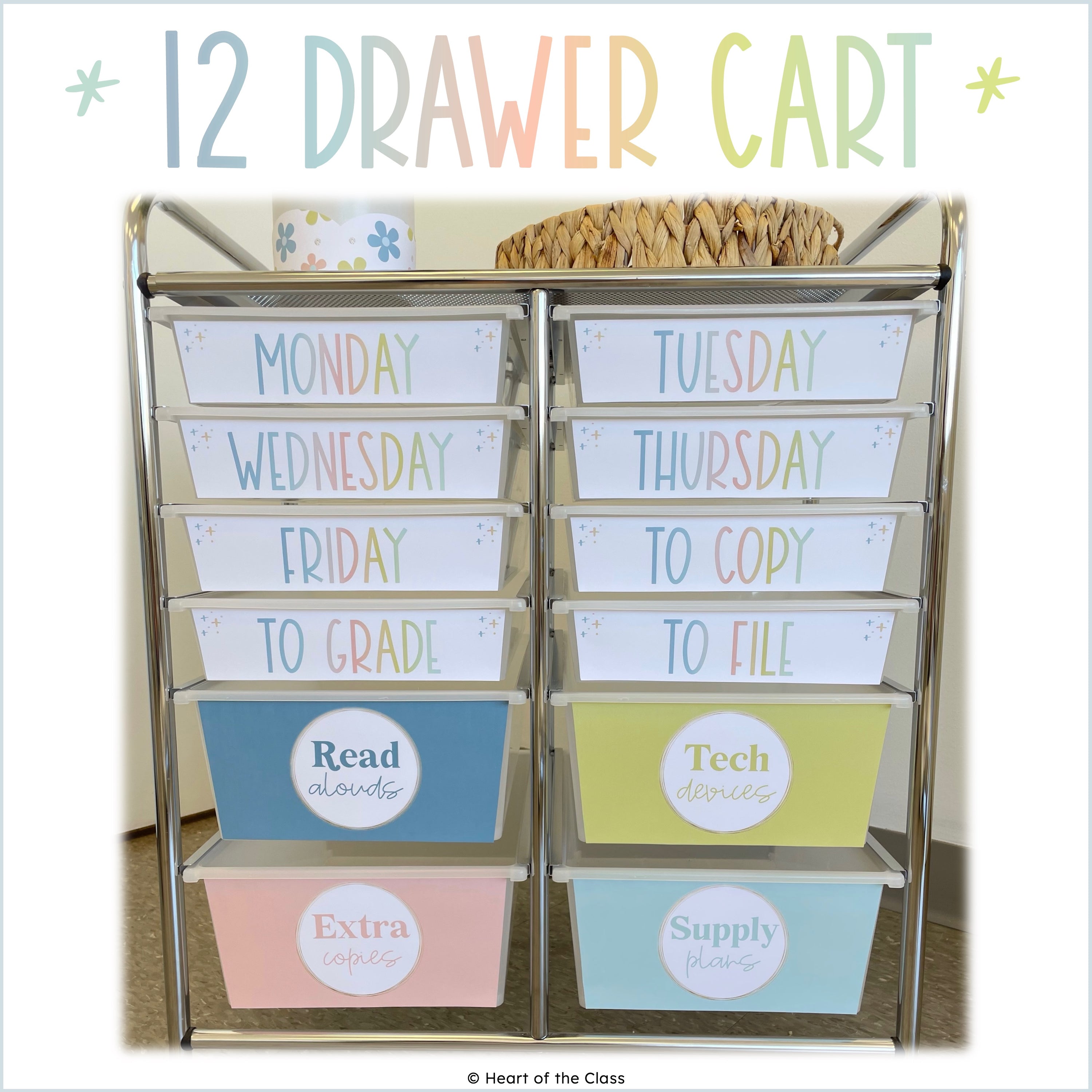 Hello Calm Classroom Rolling Cart Labels