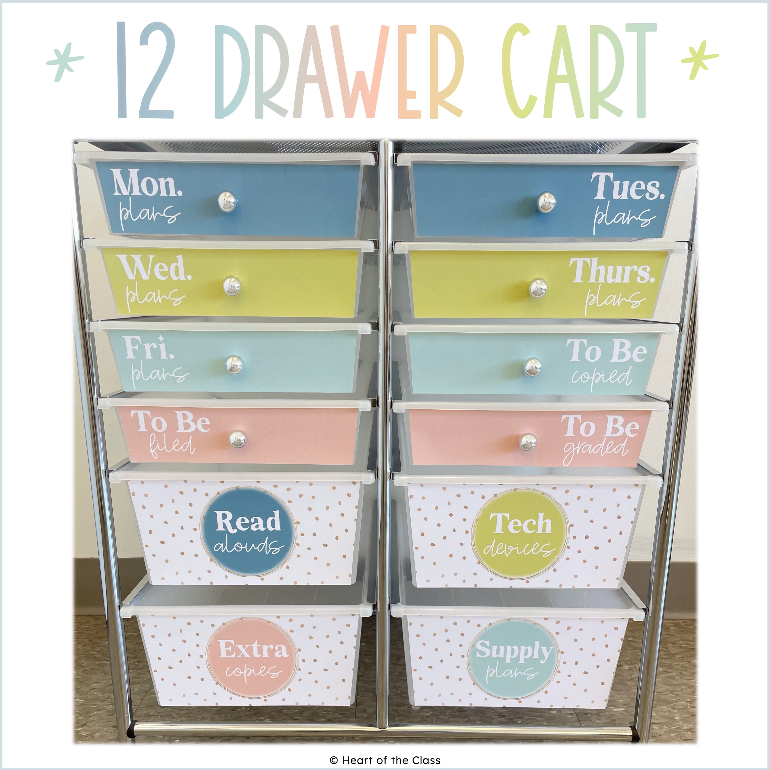 Hello Calm Classroom Rolling Cart Labels