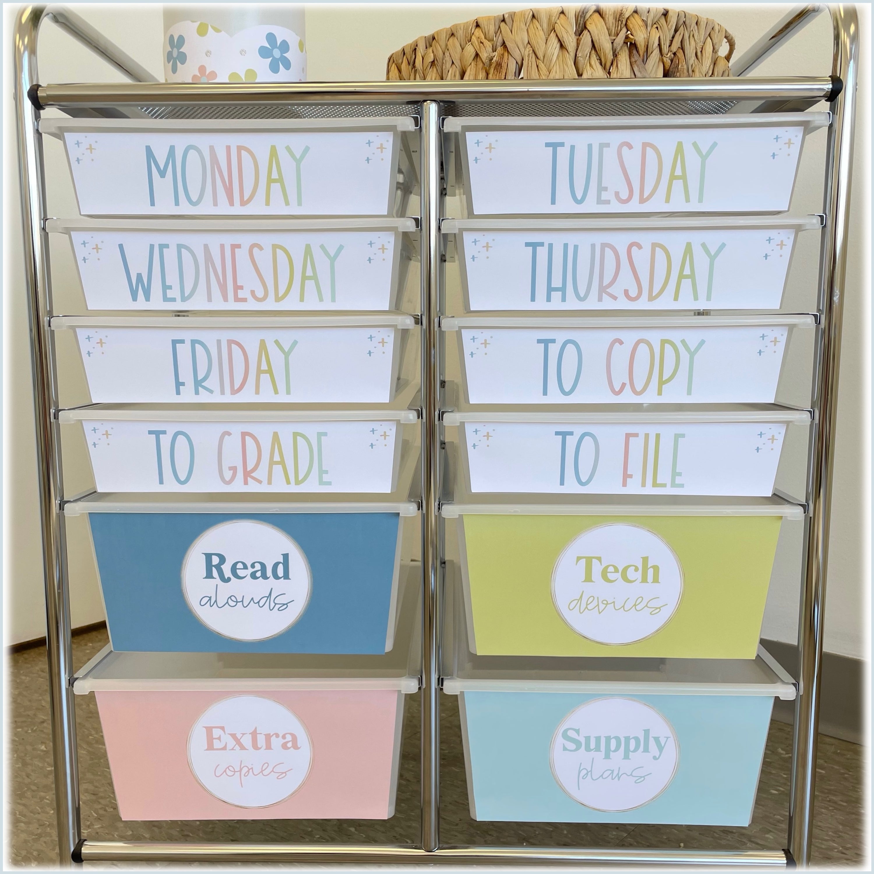 Hello Calm Classroom Rolling Cart Labels