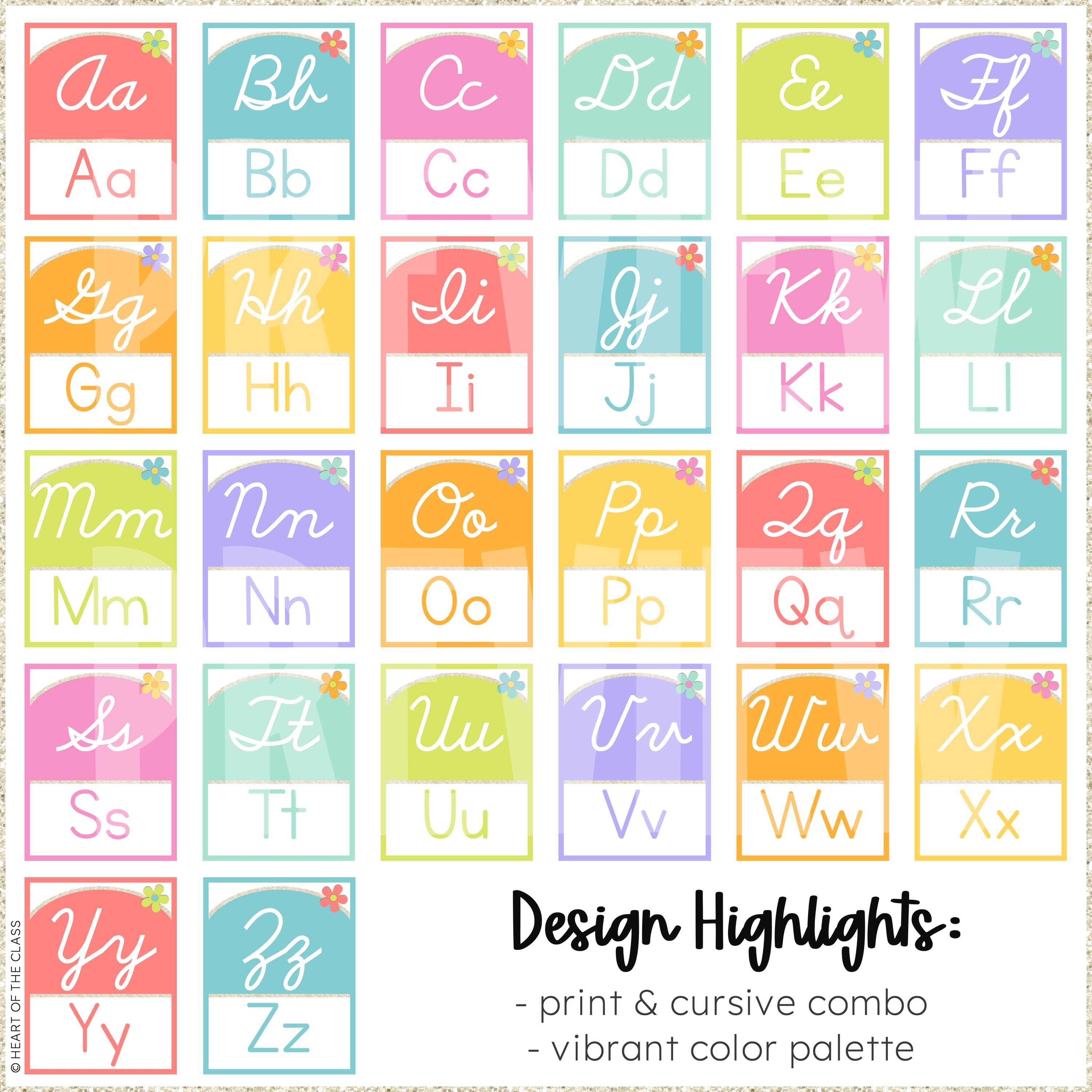 Hello Brights Cursive Alphabet Posters