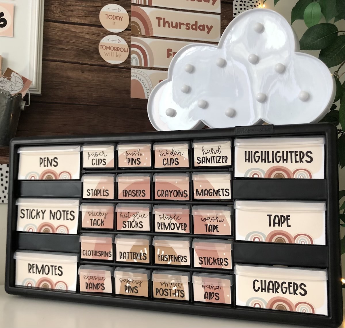 Neutral Rainbows Teacher Toolbox 26 Drawers