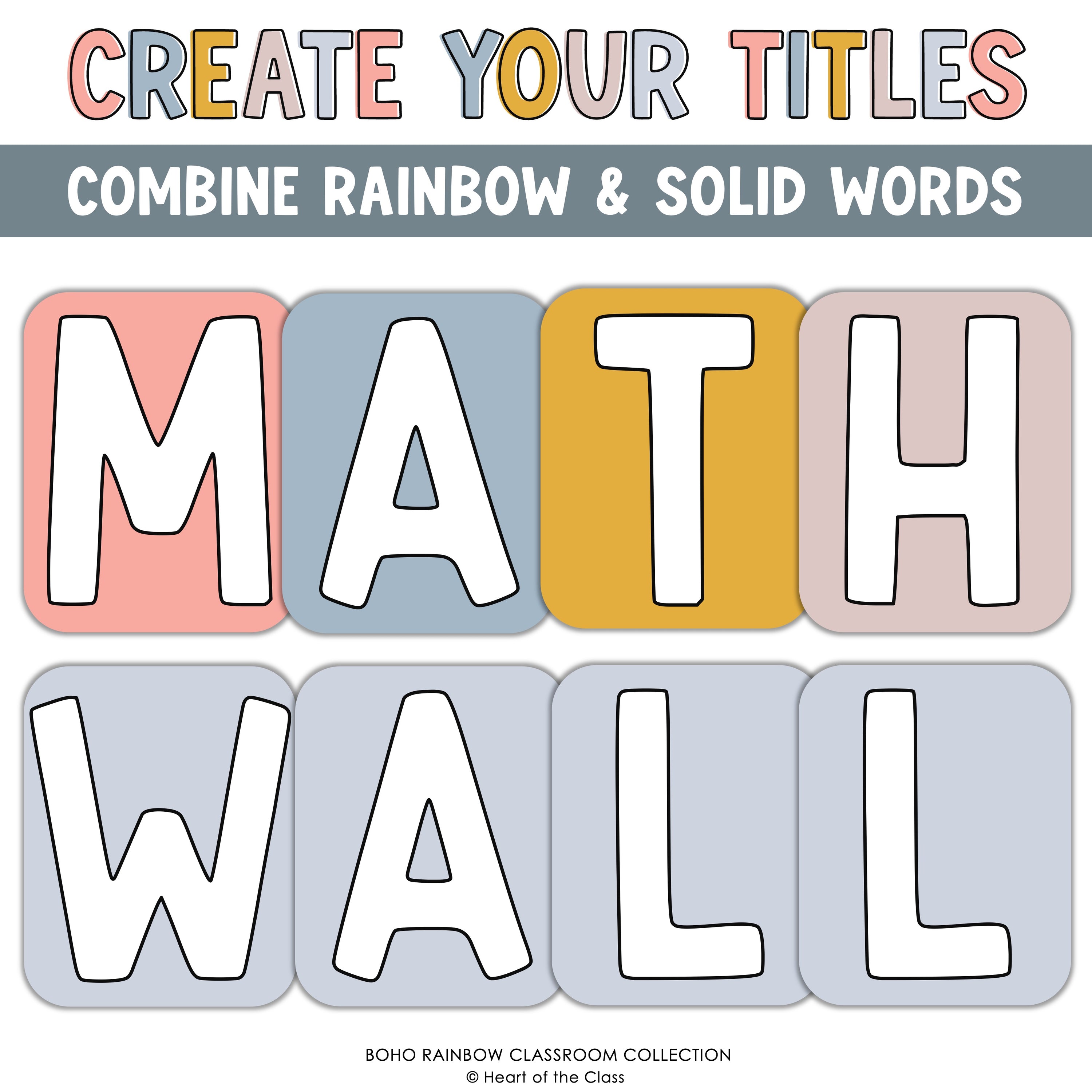 Math Wall Bulletin Board Title with Calm Colors Bulletin Board Letter Tiles