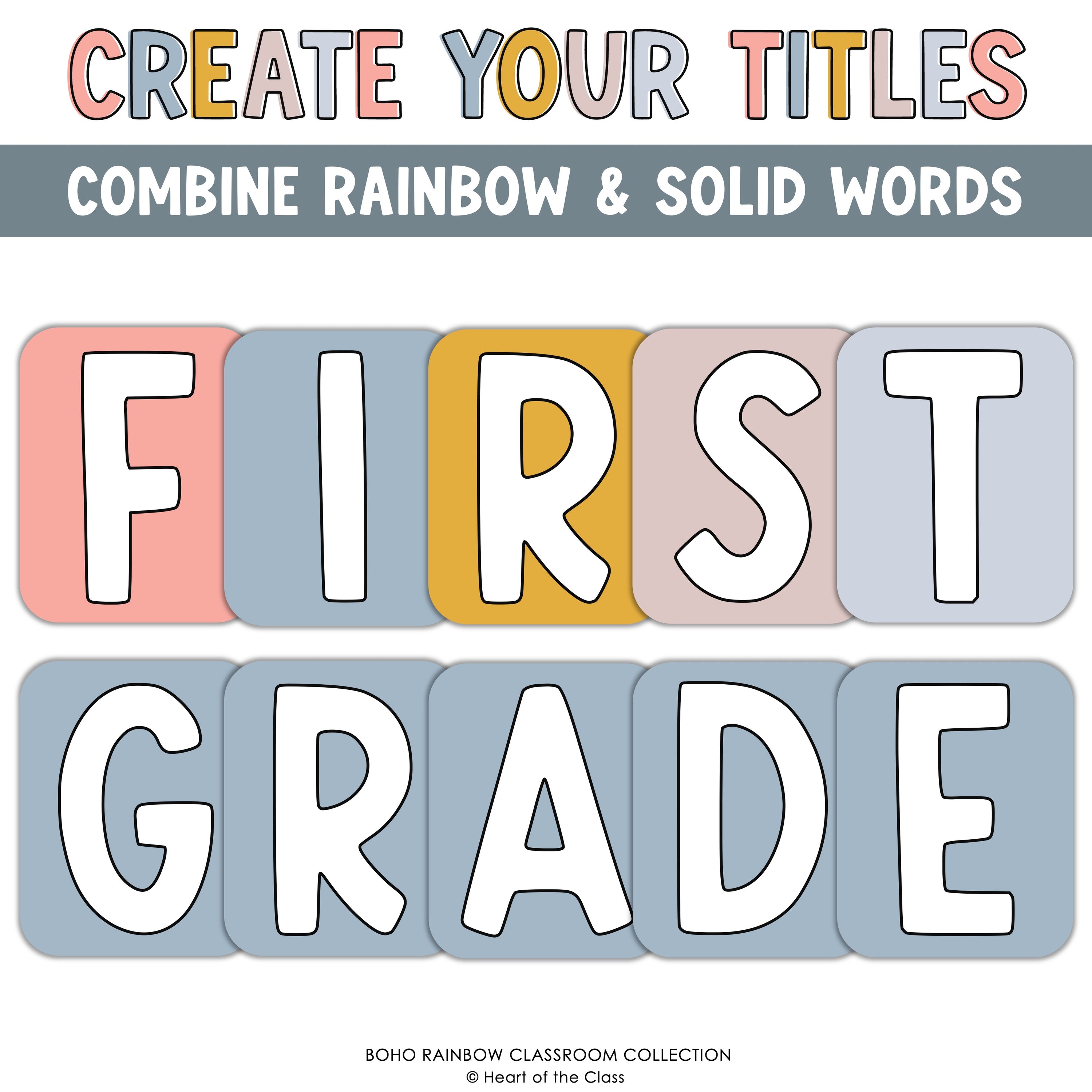 Classroom Display Letter Tiles in Calm Classroom Colors for Boho Rainbow Decor