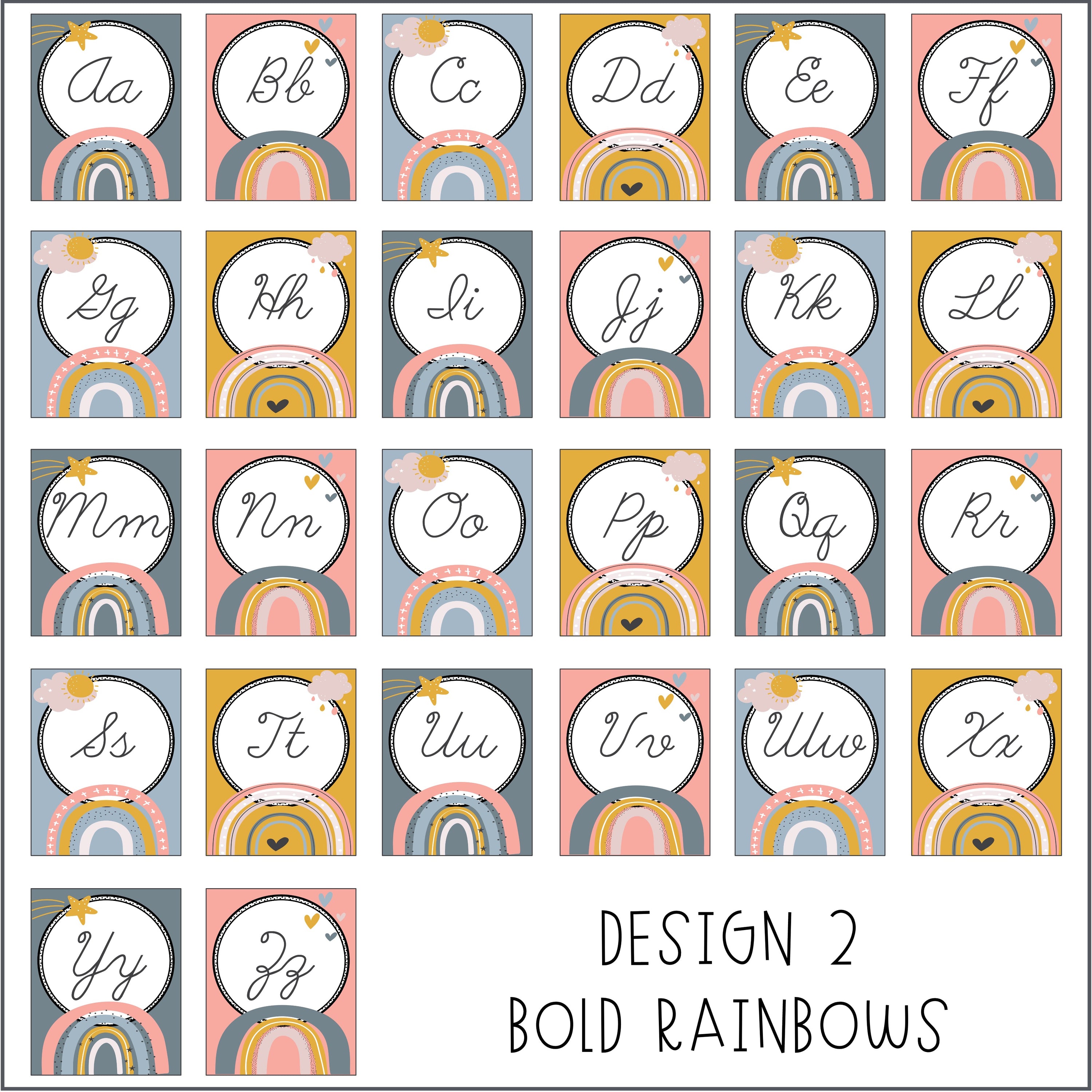 Boho Rainbow Cursive Alphabet Posters