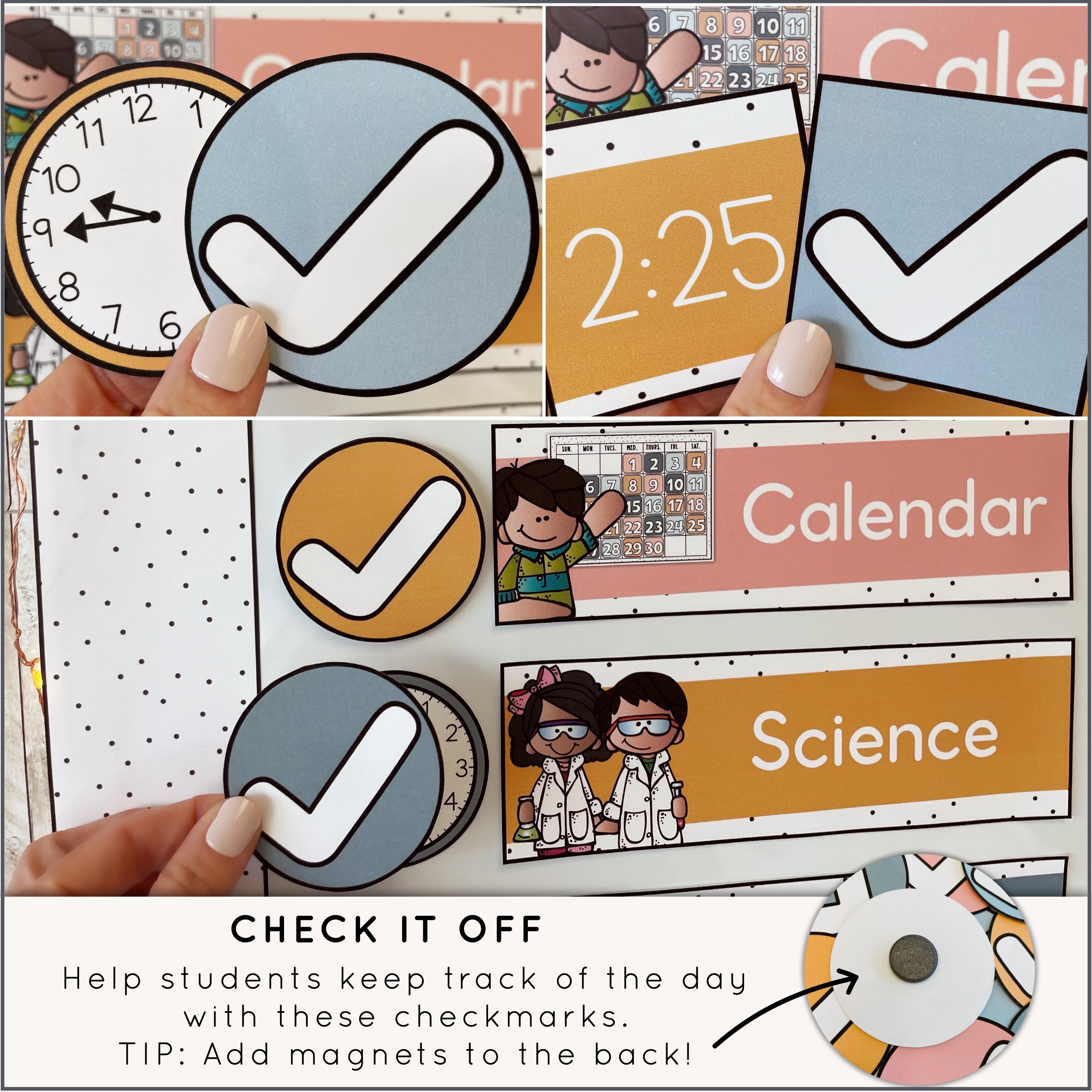 Classroom Schedule Cards Editable with Checkmarks 