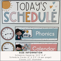 Classroom Visual Schedule with Clocks Boho Rainbow