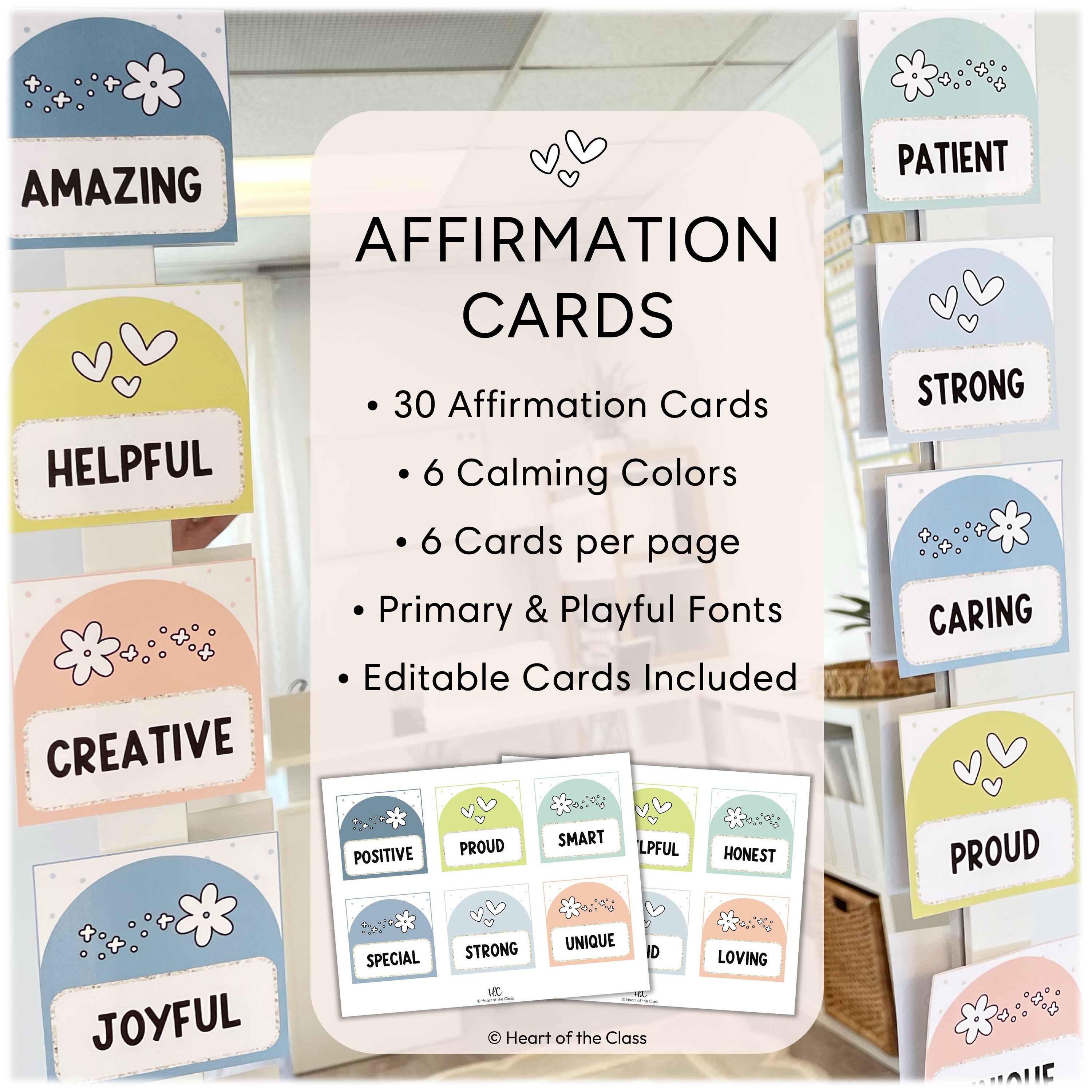 Cute Classroom Affirmation Station Mirror Cards in Pastel Classroom Decor