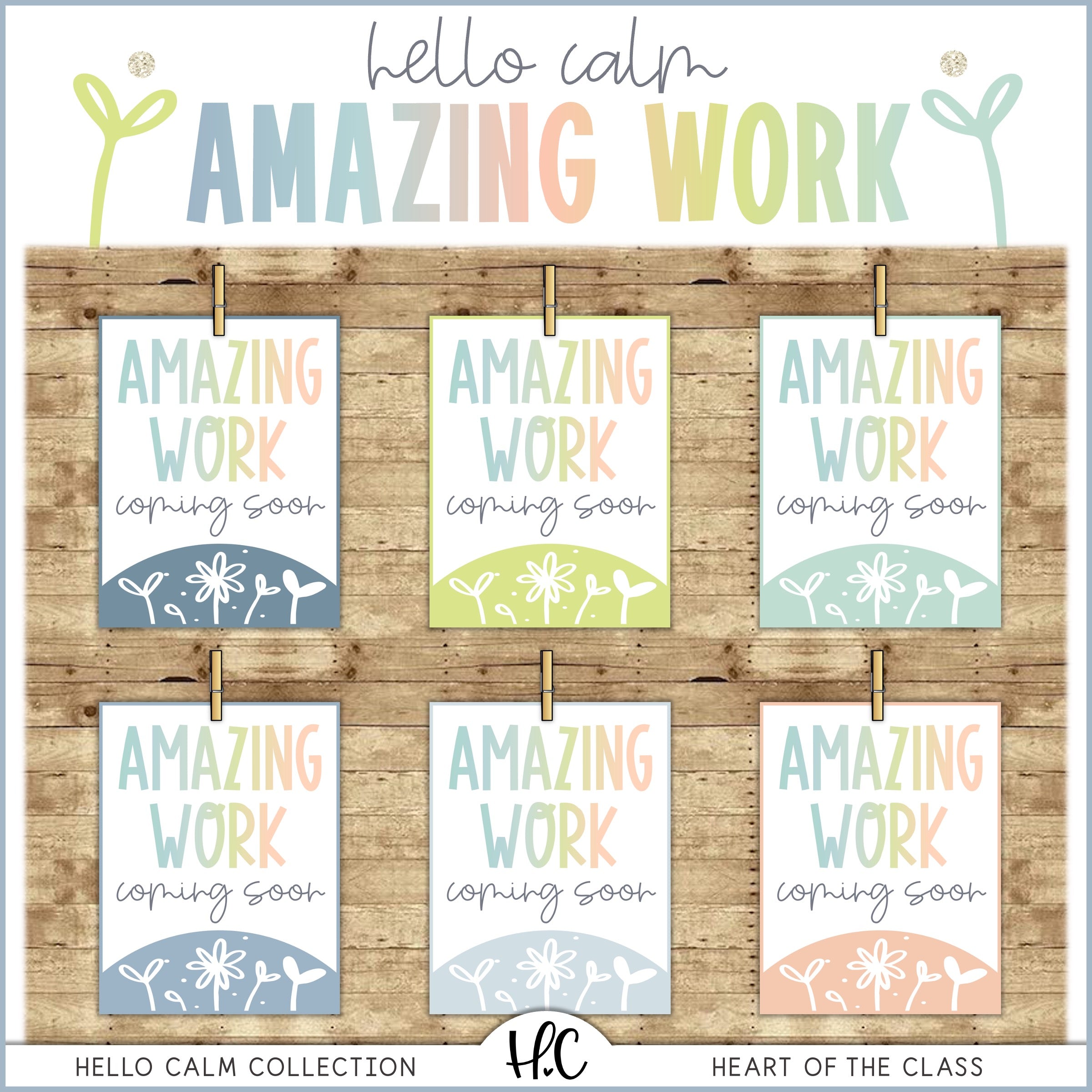 Amazing Work Coming Soon Posters with pastel colors and blooming flowers