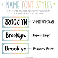 Editable student name tags for student work display in 3 font styles