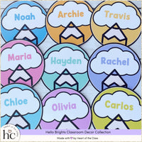 Bright student name tags with editable names. Perfect for door decor, back to school bulletin board or cubby labels. So cute