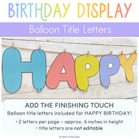 Happy Birthday Balloon Bulletin Board Letters in Bright Colors