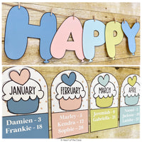 Happy Birthday Pastel Classroom Birthday Bulletin Board with Editable Text