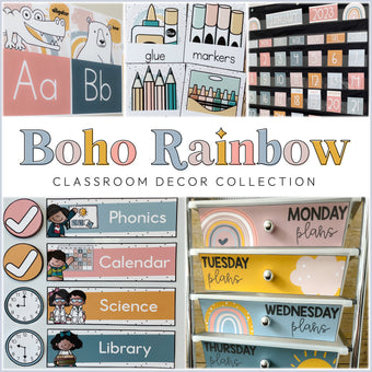Boho Rainbow Classroom Theme Decor Bundle