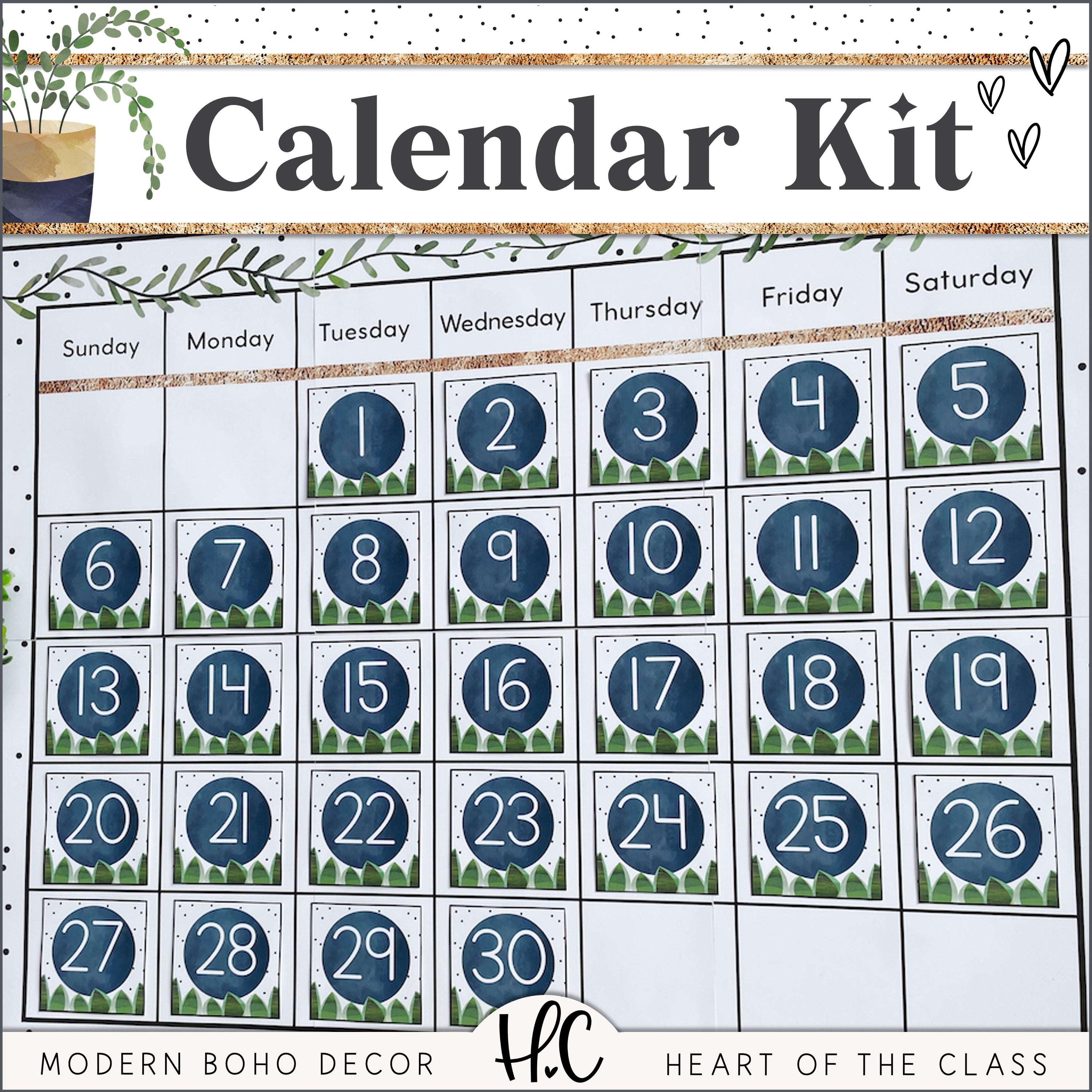 Modern Boho Classroom Calendar