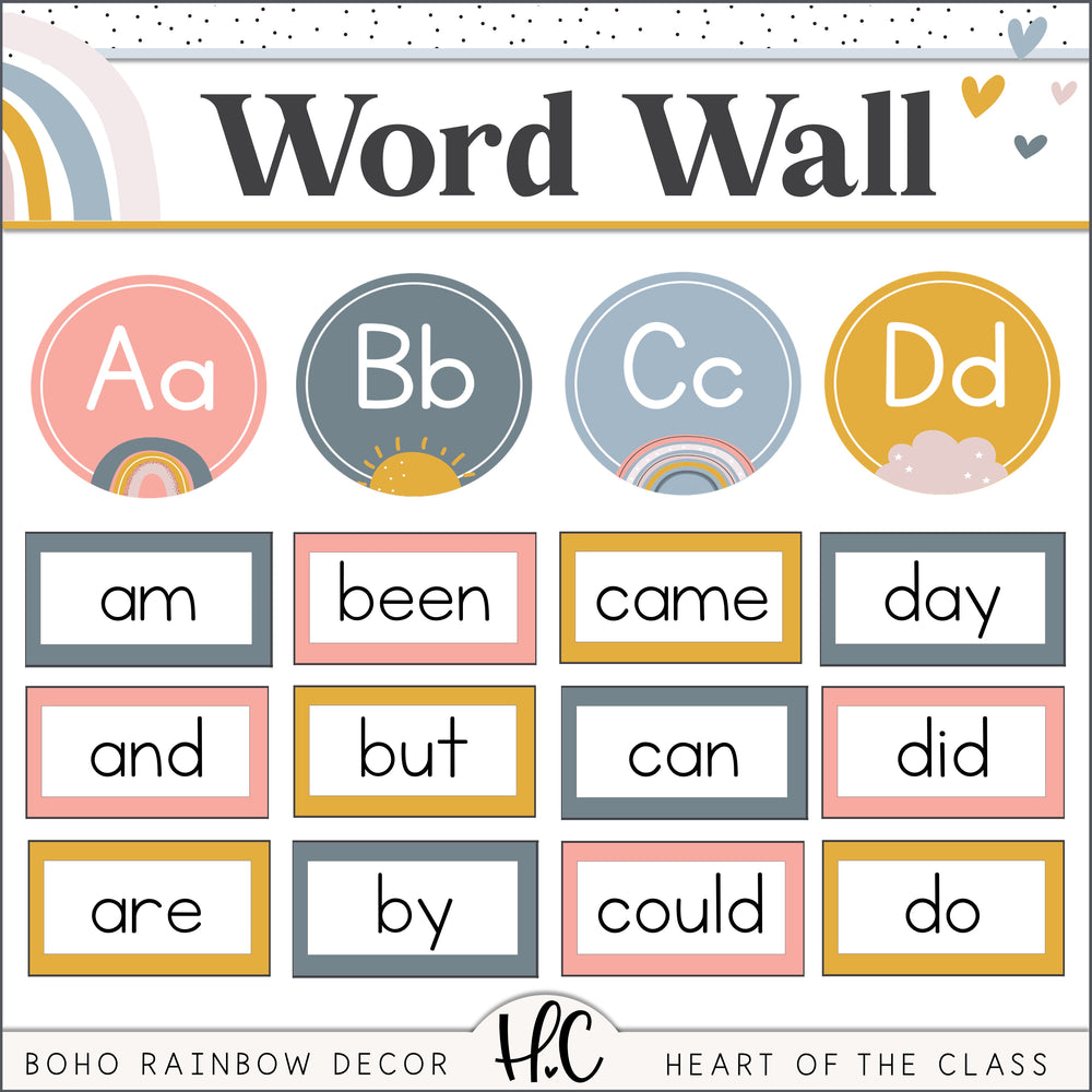 Boho Rainbow Classroom Word Wall