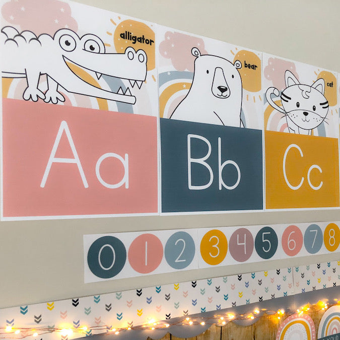 Boho Rainbow Classroom Alphabet Posters