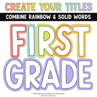 Happy Bright Classroom Theme bulletin board display titles from the Hello Brights Classroom Decor Bundle