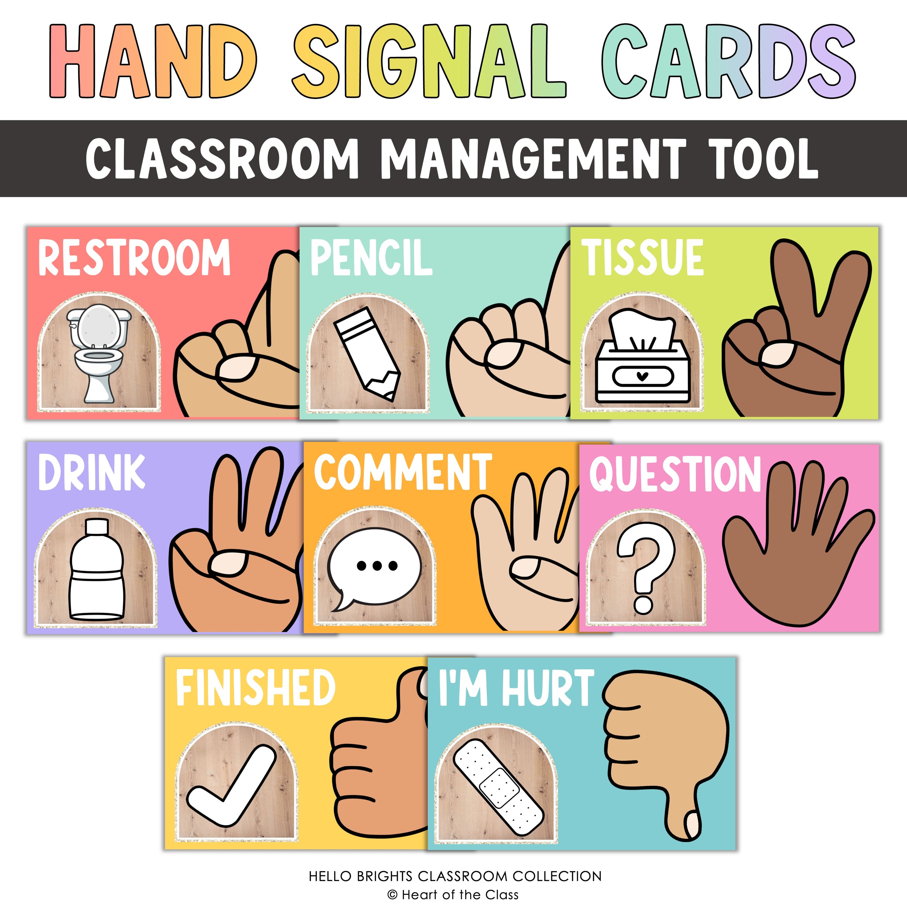 Editable Hand Signal Classroom Posters from the Hello Brights Classroom Decor Bundle
