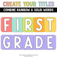 First Grade Bulletin Board Display Title in Bright Classroom Theme Colors