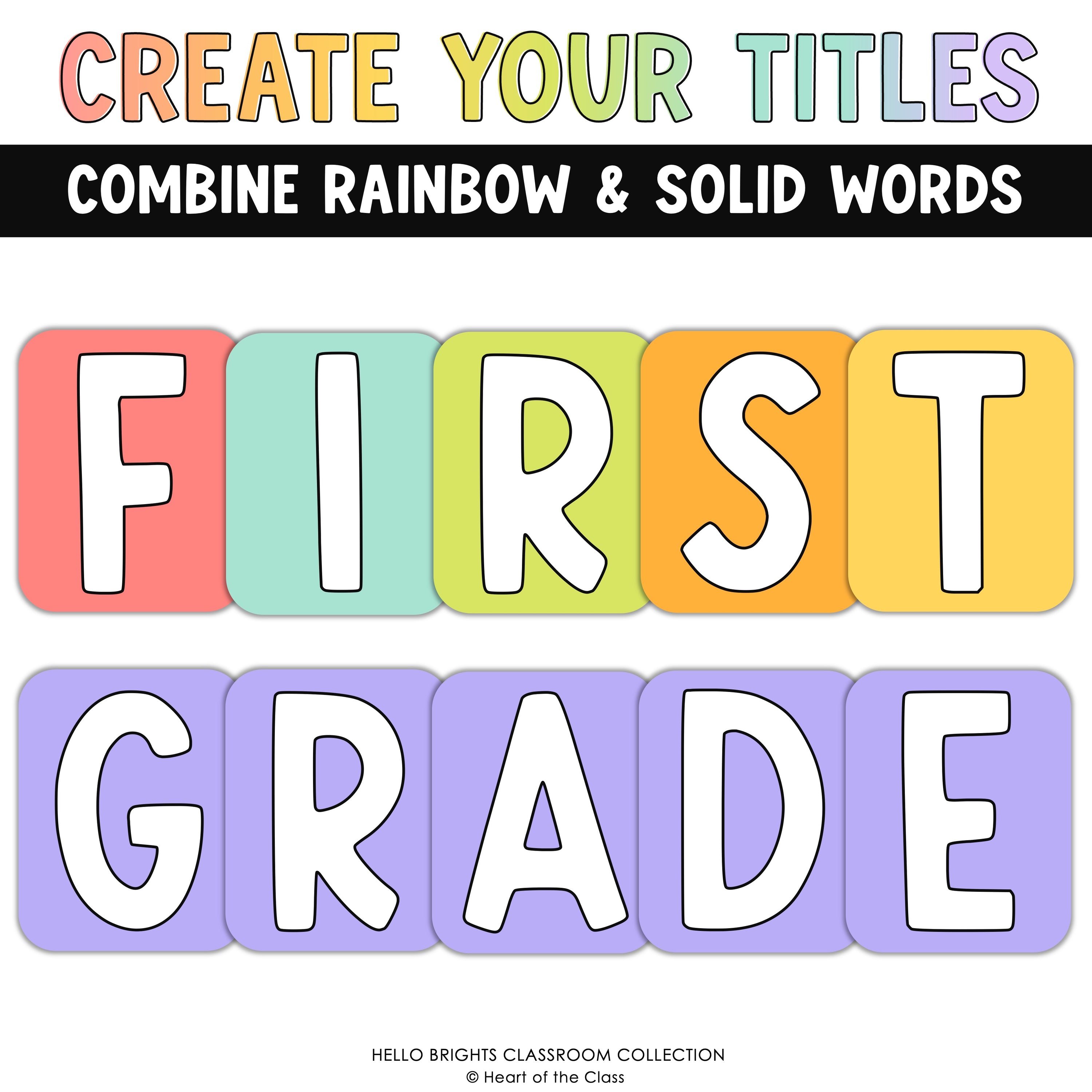First Grade Bulletin Board Display Title in Bright Classroom Theme Colors