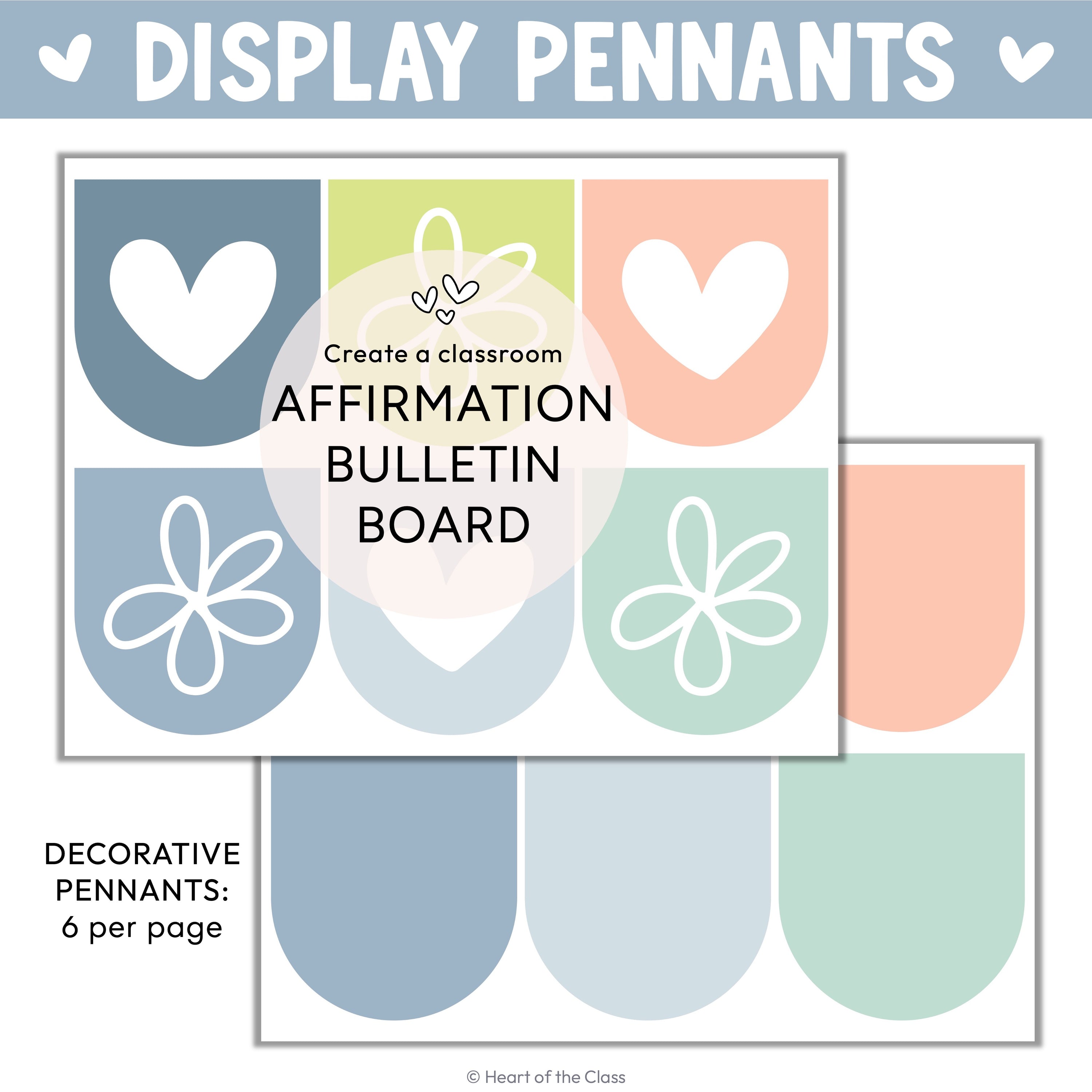 Classroom Bulletin Board Pennants in Calm Pastel Classroom Theme