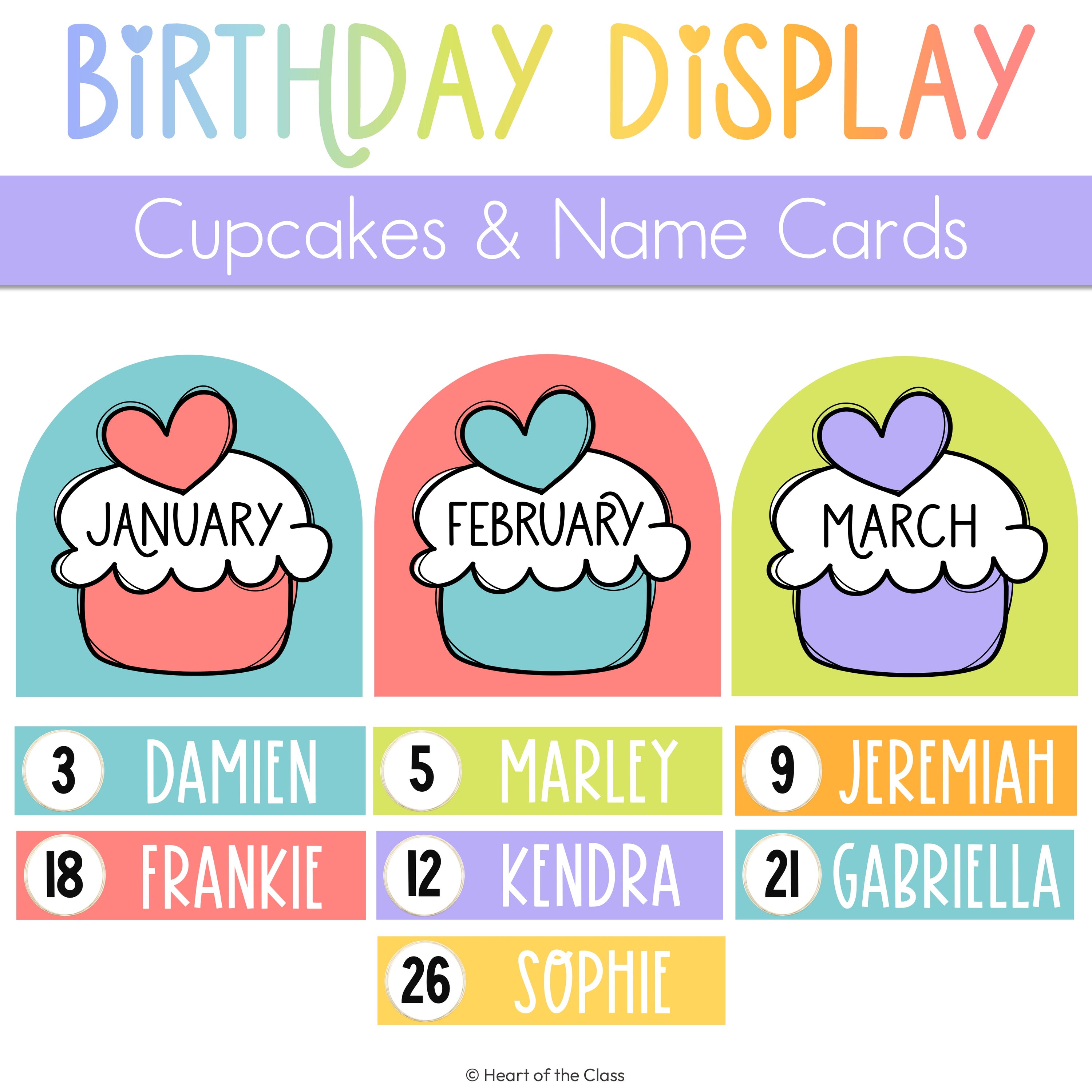 Cute Classroom Birthday Bulletin Board Cupcake Months