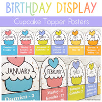 Editable Cupcake Birthday Display Bulletin Board in Bright Colors