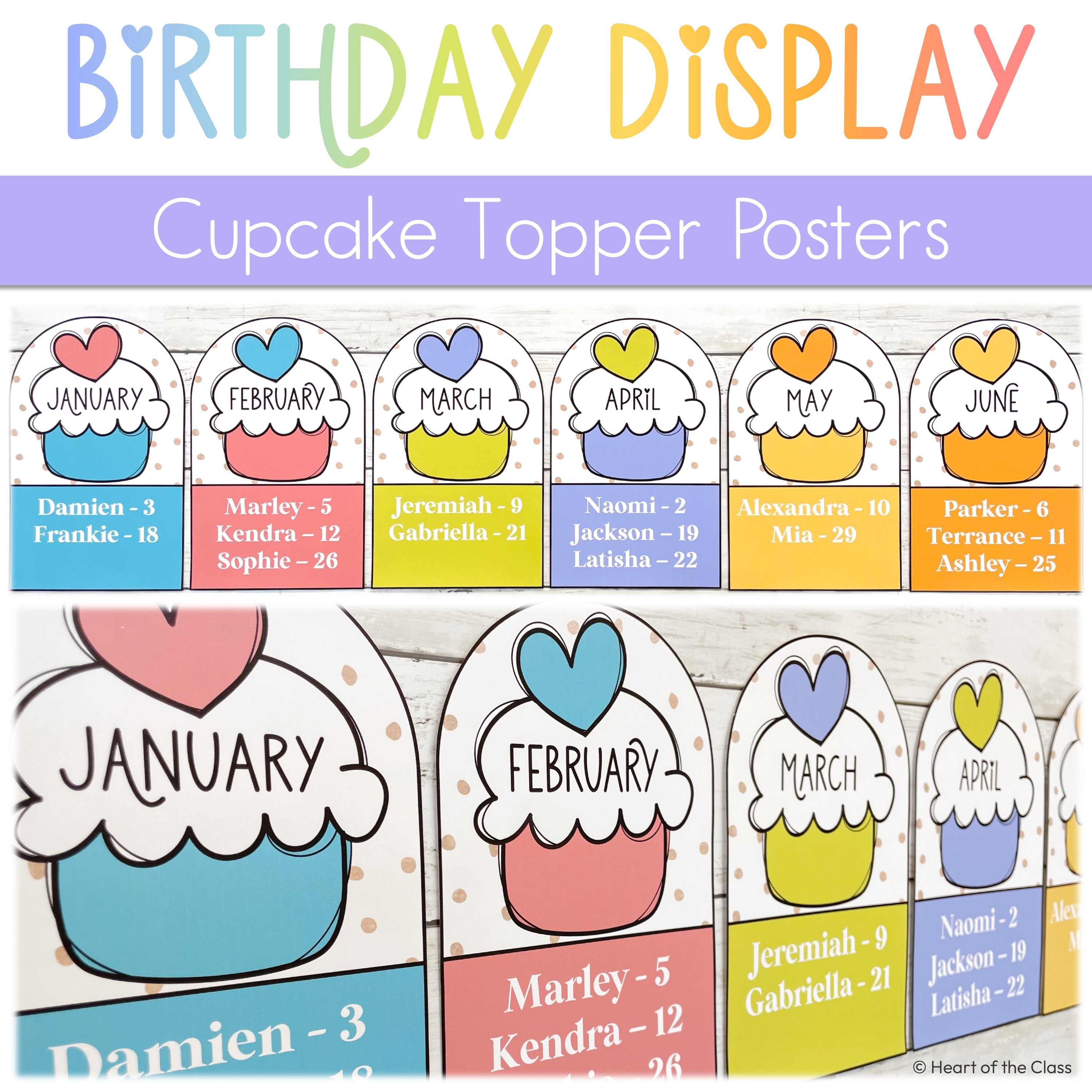 Editable Cupcake Birthday Display Bulletin Board in Bright Colors