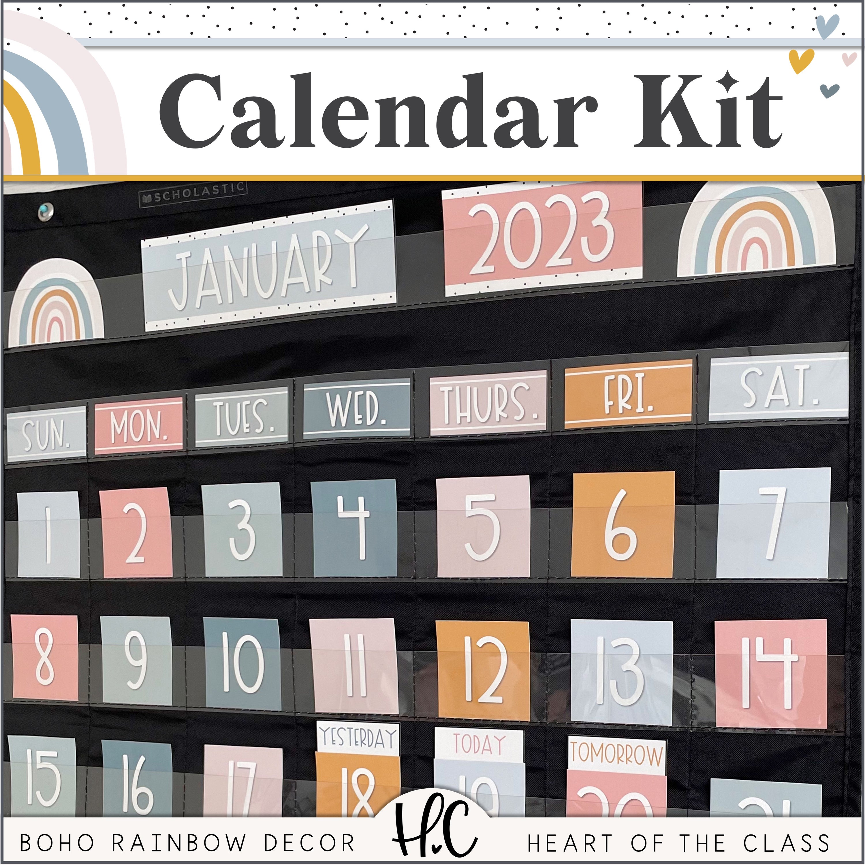 Boho Rainbow Classroom Calendar