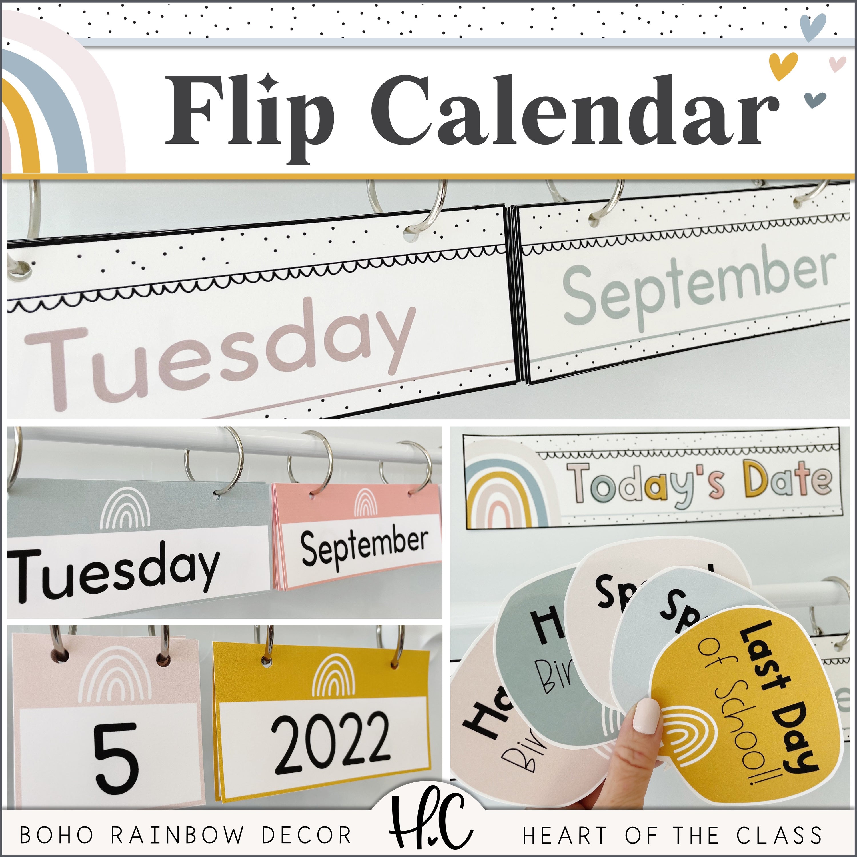 Boho Rainbow Flip Calendar