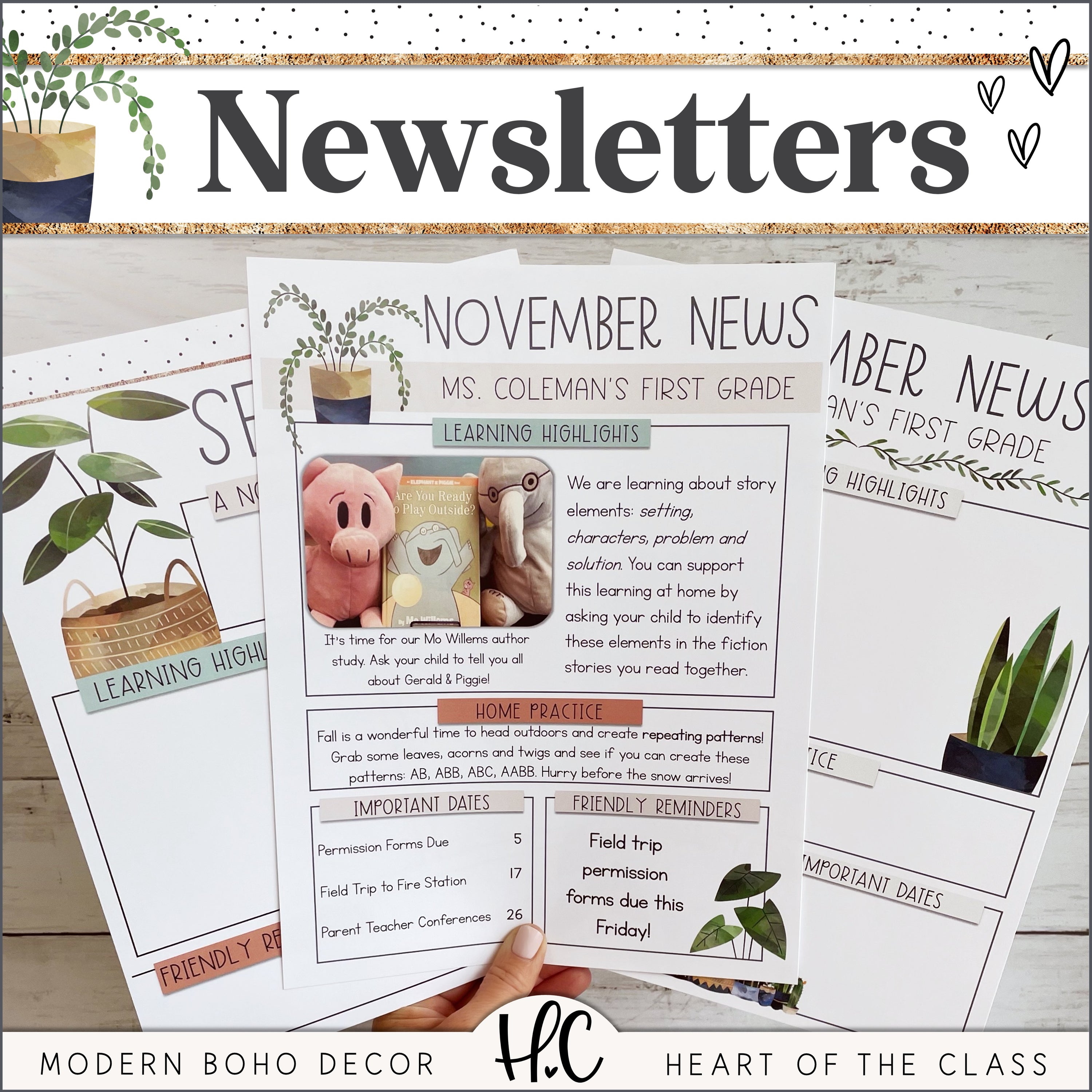 Modern Boho Classroom Newsletters