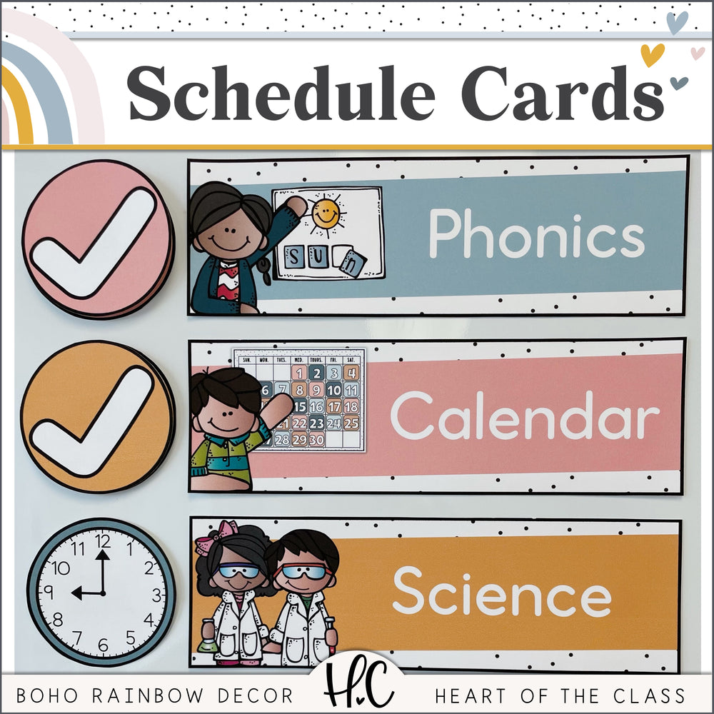 Boho Rainbow Classroom Schedule Cards
