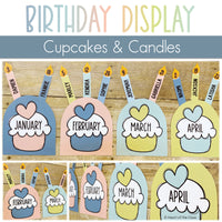 Calm Pastel Classroom Cupcake Birthdays with Student Birthday Candles