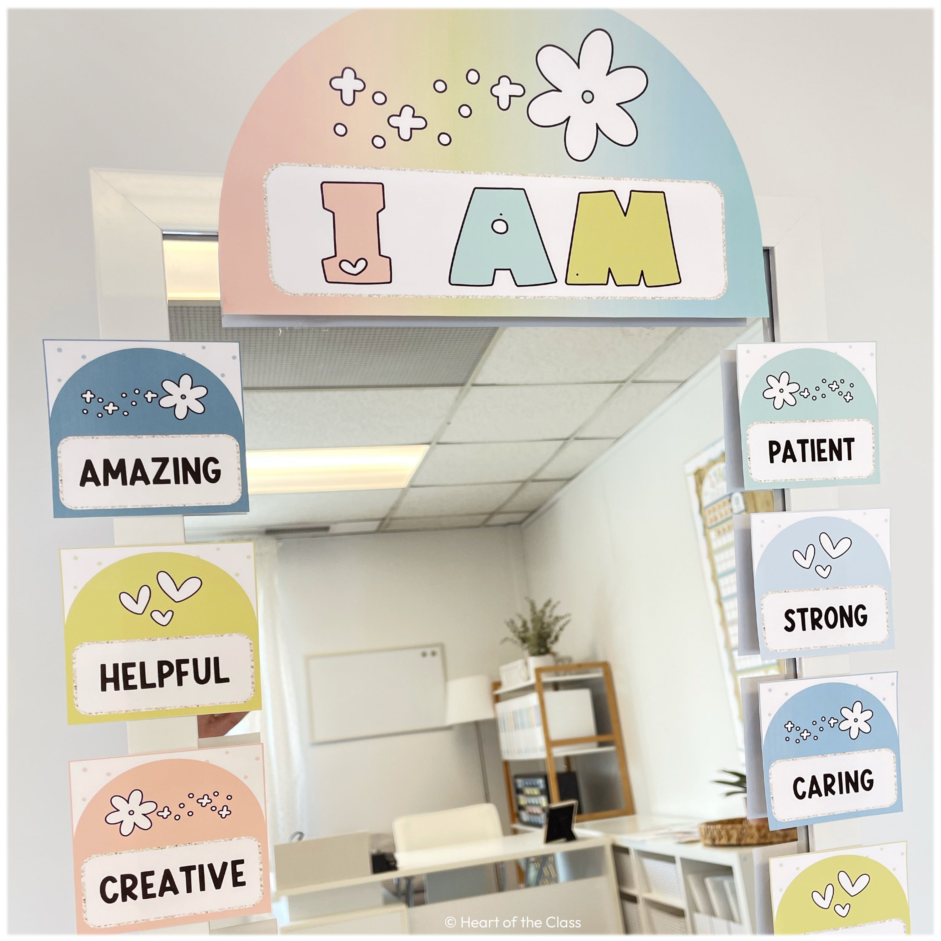 Cute Pastel Classroom Affirmation Station Mirror