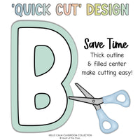 Easy to cut bulletin board letters, numbers, punctuation, and accents in Hello Calm Classroom Color Scheme