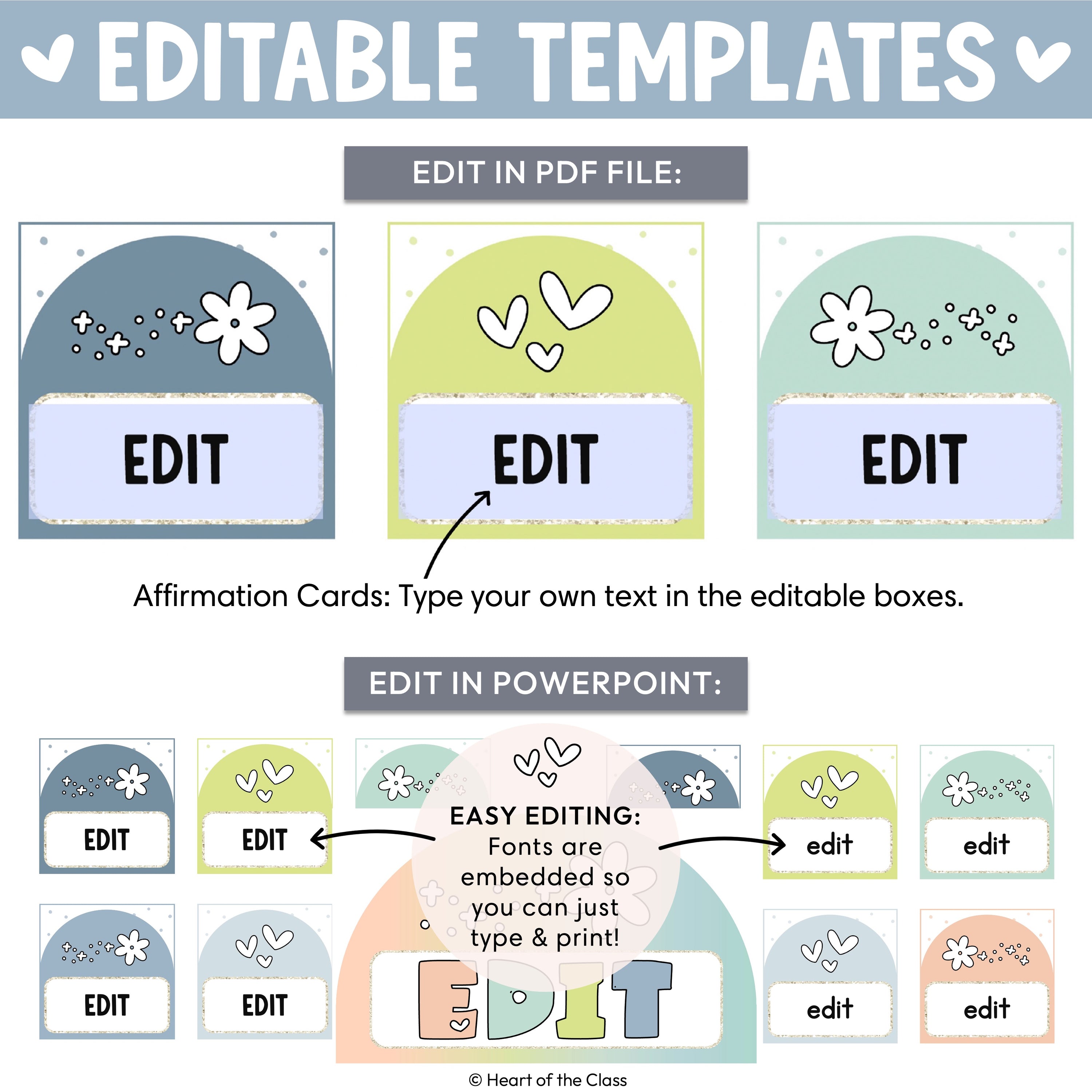 Editable Affirmation Station for Classroom Bulletin Board or Mirror