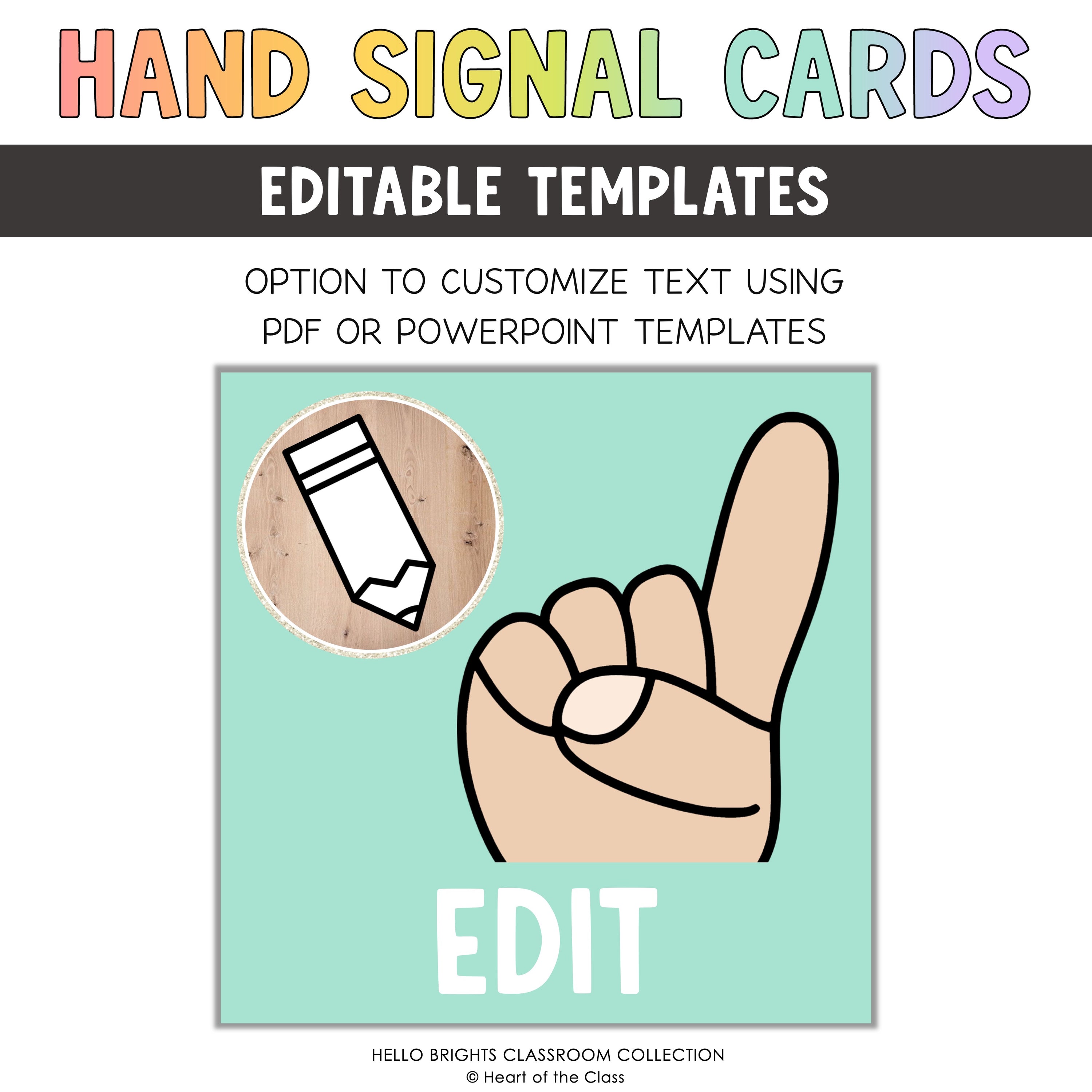 Editable Classroom Hand Signal Posters from Hello Brights Classroom Decor Theme