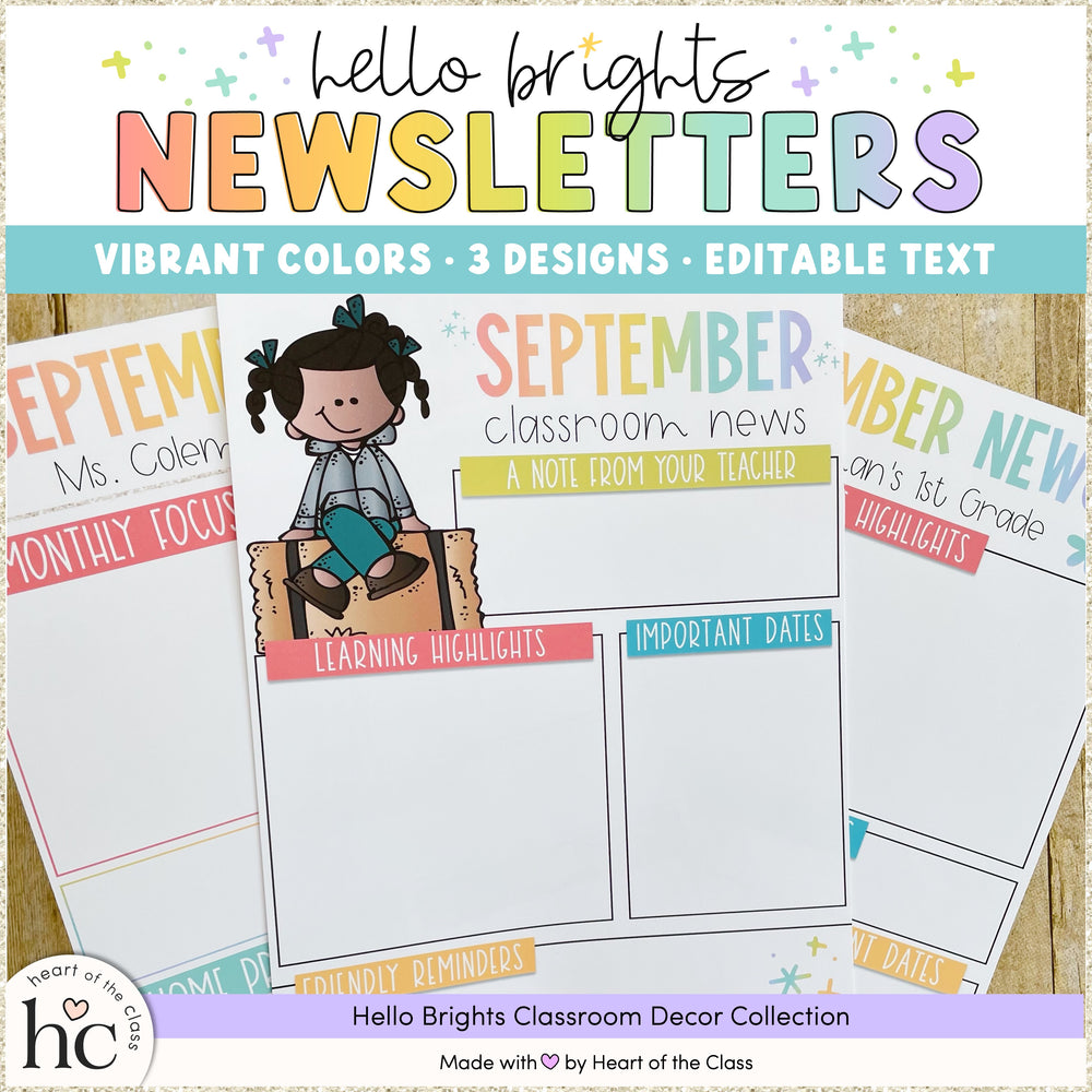 Bright Happy Editable Classroom Newsletters with Melonheadz Cute Kids Graphics